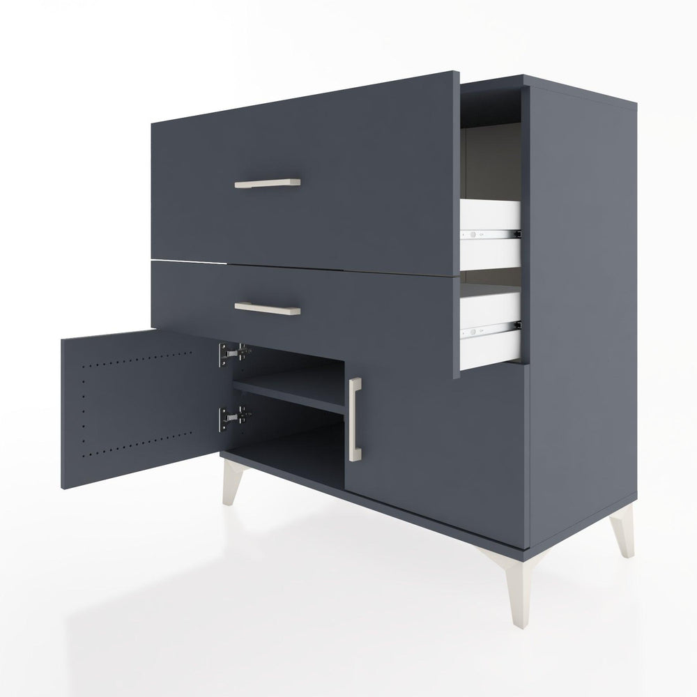 Woodntry Modüler Şifonyer Antrasit 88x44x84 cm Kapaklı ve Çekmeceli KC105-2