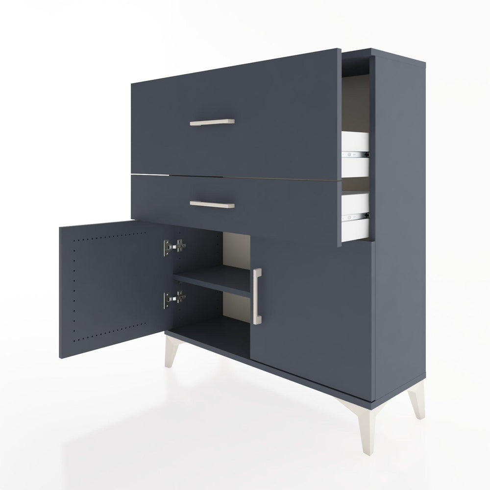 Woodntry Modüler Şifonyer Antrasit 88x30x94 cm Kapaklı ve Çekmeceli KC12-2