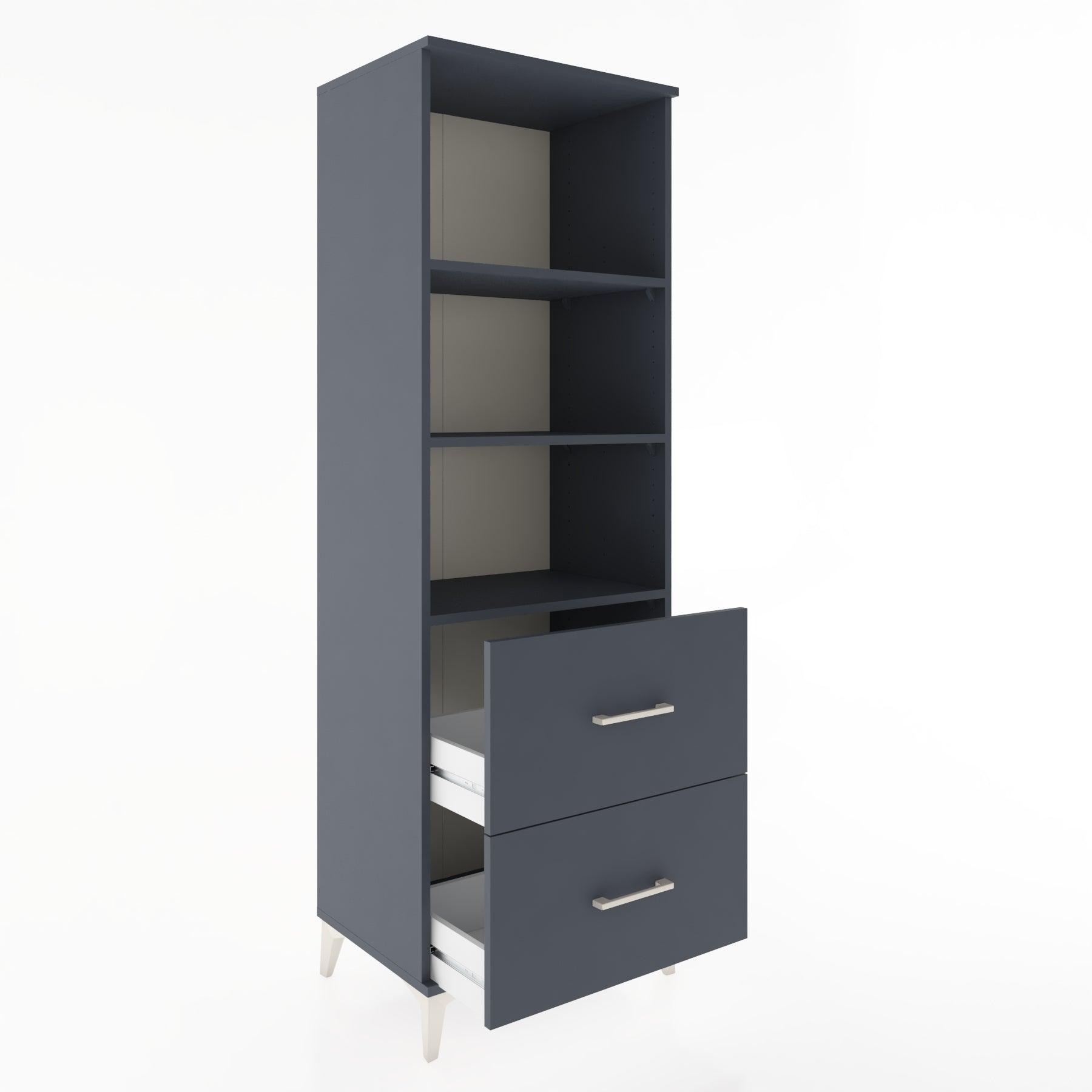 Woodntry Modüler Dolap Antrasit 60x44x170 cm Çekmeceli ve Raflı CR48-2