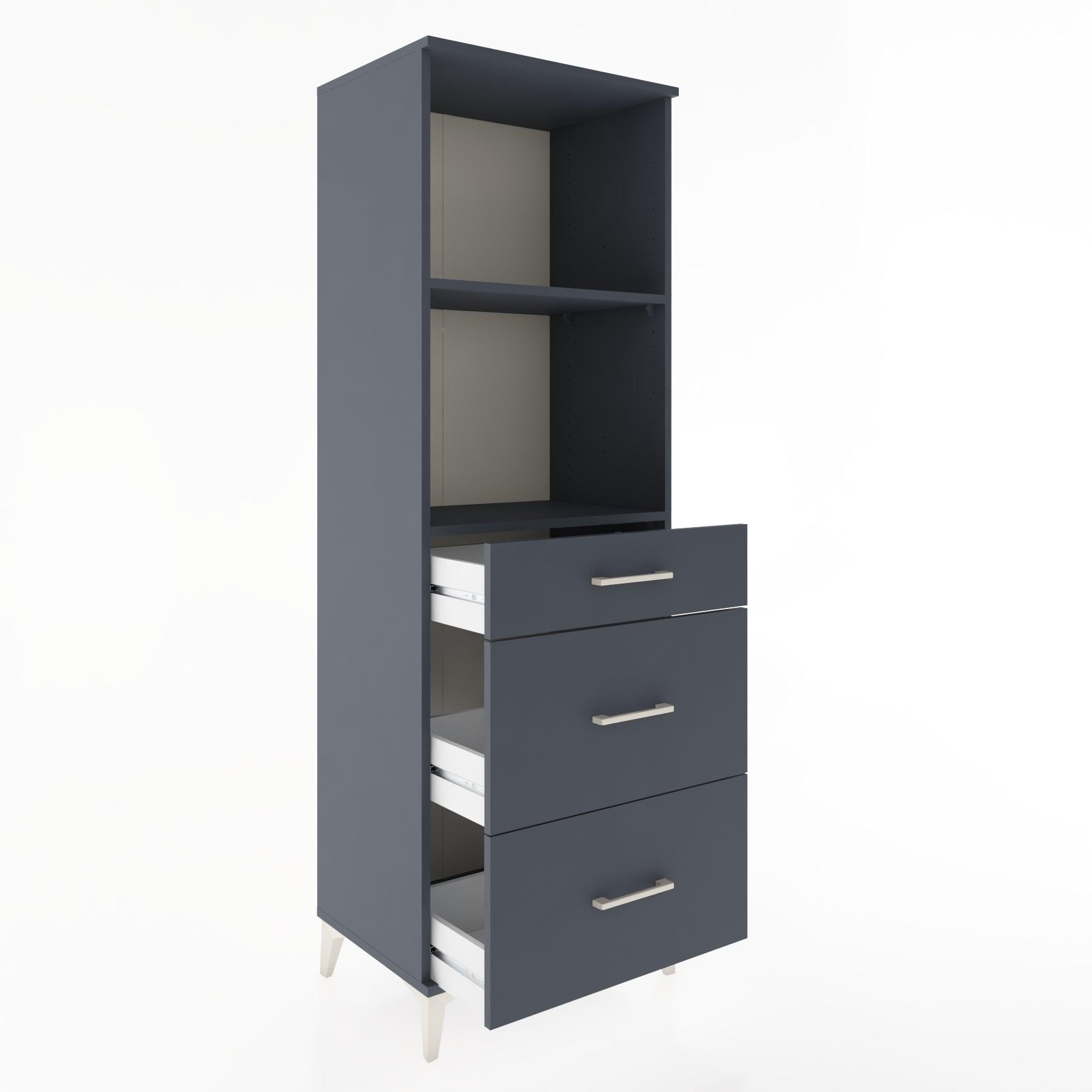 Woodntry Modüler Dolap Antrasit 60x44x170 cm Çekmeceli ve Raflı CR47-2