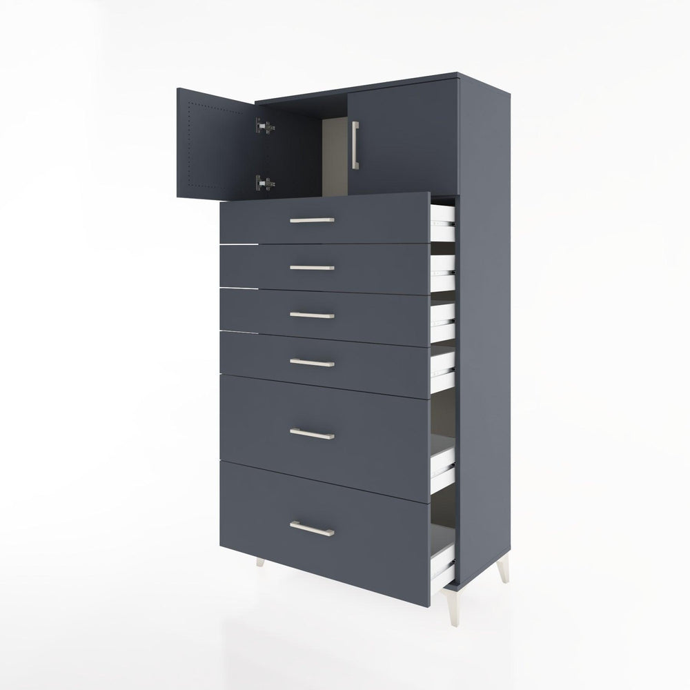Woodntry Modüler Dolap Antrasit 88x44x170 cm Kapaklı ve Çekmeceli KC17-2