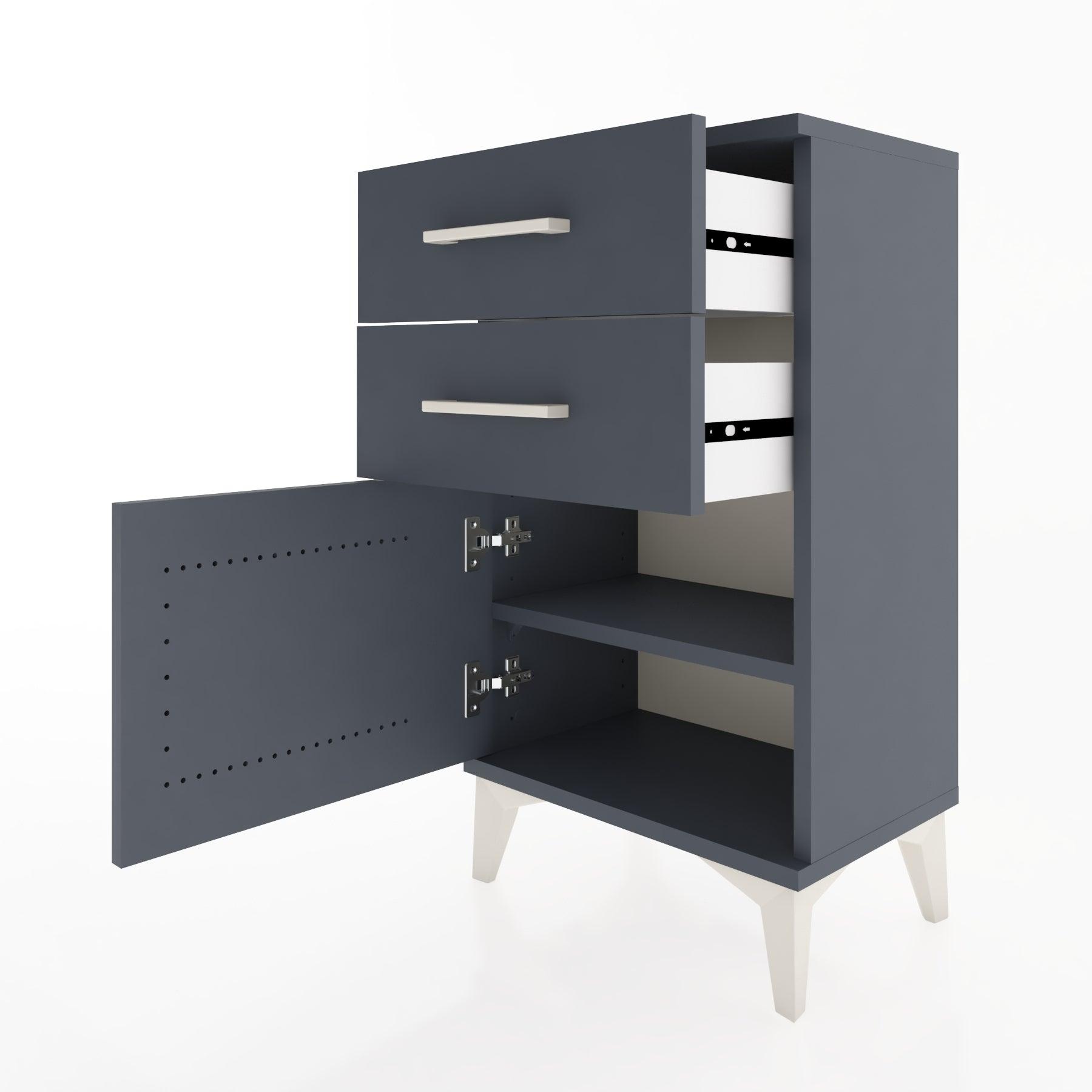 Woodntry Modüler Komodin İki Çekmece ve Kapaklı 44x30x68 cm Antrasit - Woodntry