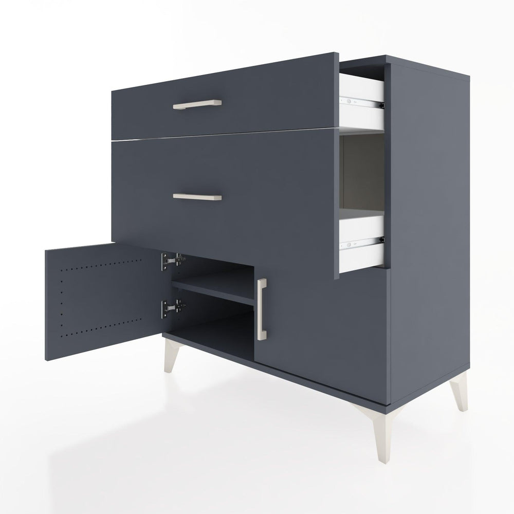 Woodntry Modüler Şifonyer Antrasit 88x44x84 cm Kapaklı ve Çekmeceli KC115-2
