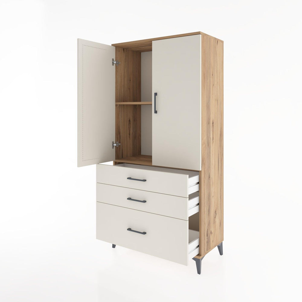 Woodntry Modüler Dolap Çam 88x44x170 cm Kapaklı ve Çekmeceli KC14-3