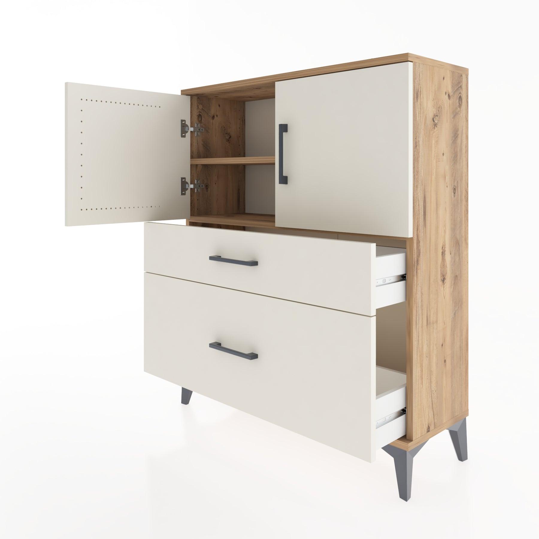 Woodntry Modüler Şifonyer Çam 88x30x94 cm Kapaklı ve Çekmeceli KC11-3