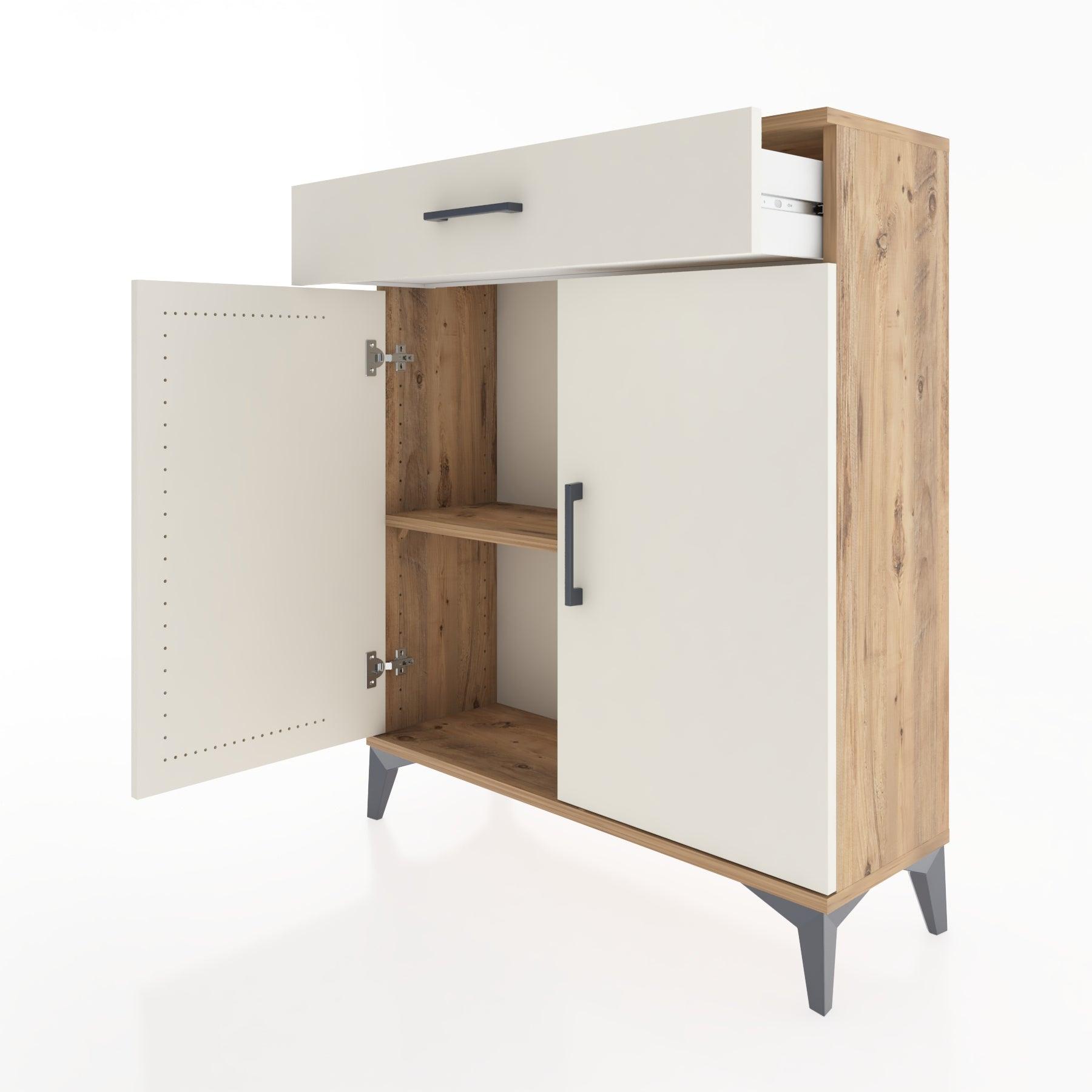 Woodntry Modüler Şifonyer Çam 88x30x94 cm Kapaklı ve Çekmeceli KC1-3