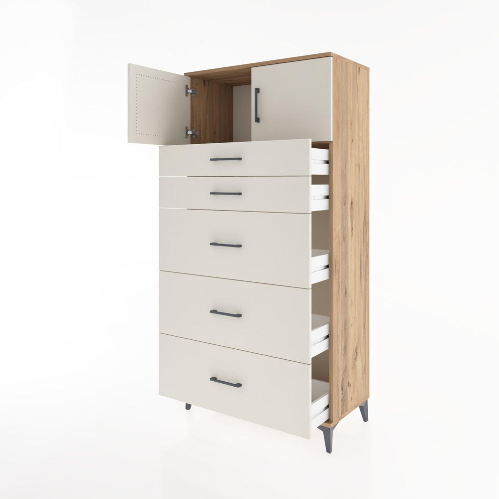 Woodntry Modüler Dolap Çam 88x44x170 cm Kapaklı ve Çekmeceli KC22-3