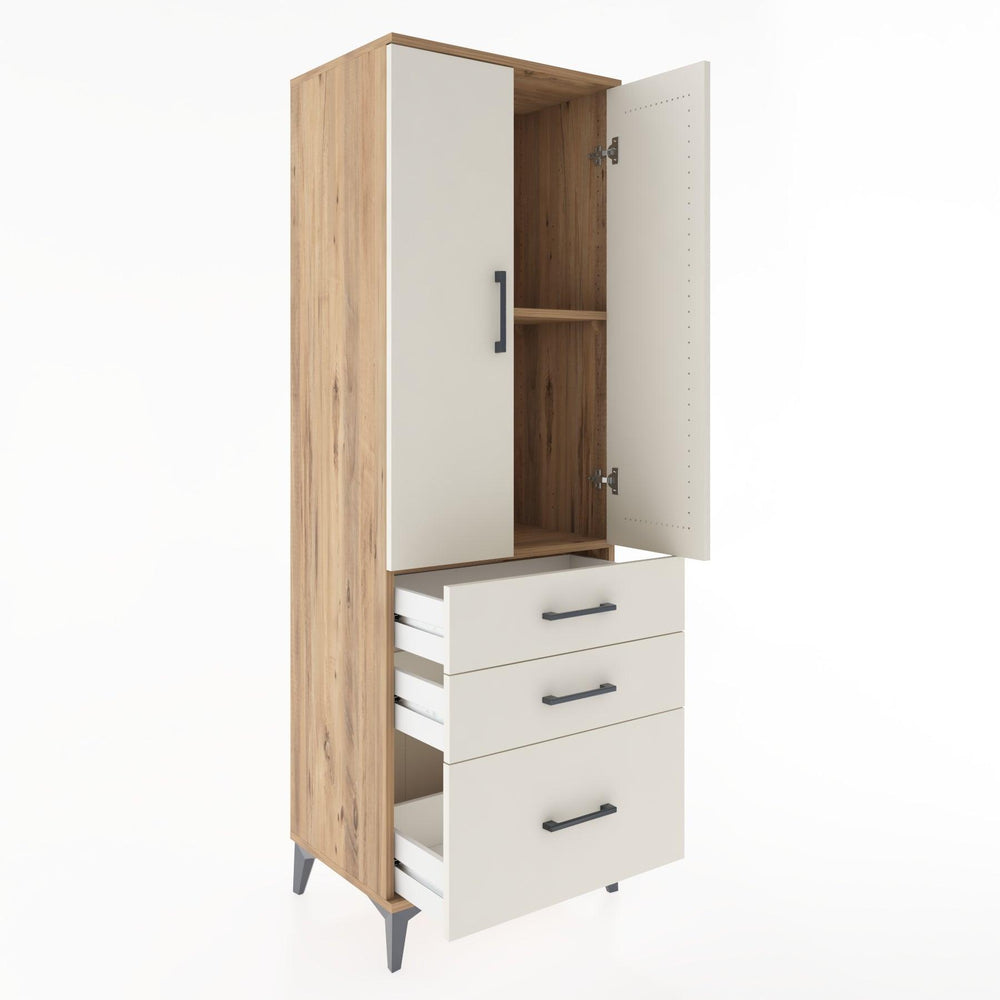 Woodntry Modüler Dolap Çam 60x44x170 cm Kapaklı ve Çekmeceli KC14-3