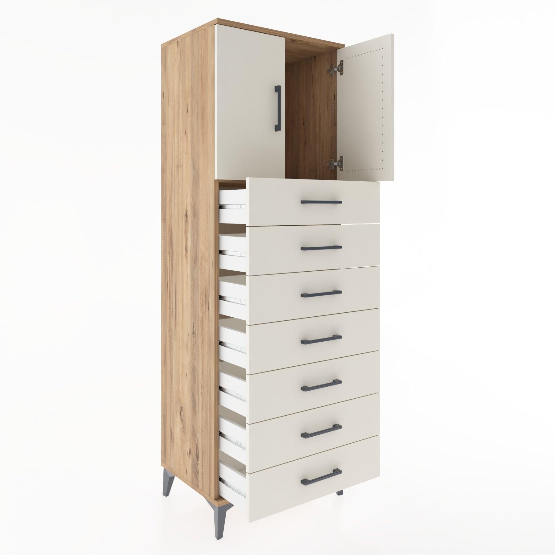 Woodntry Modüler Dolap Çam 60x44x170 cm Kapaklı ve Çekmeceli KC2-3
