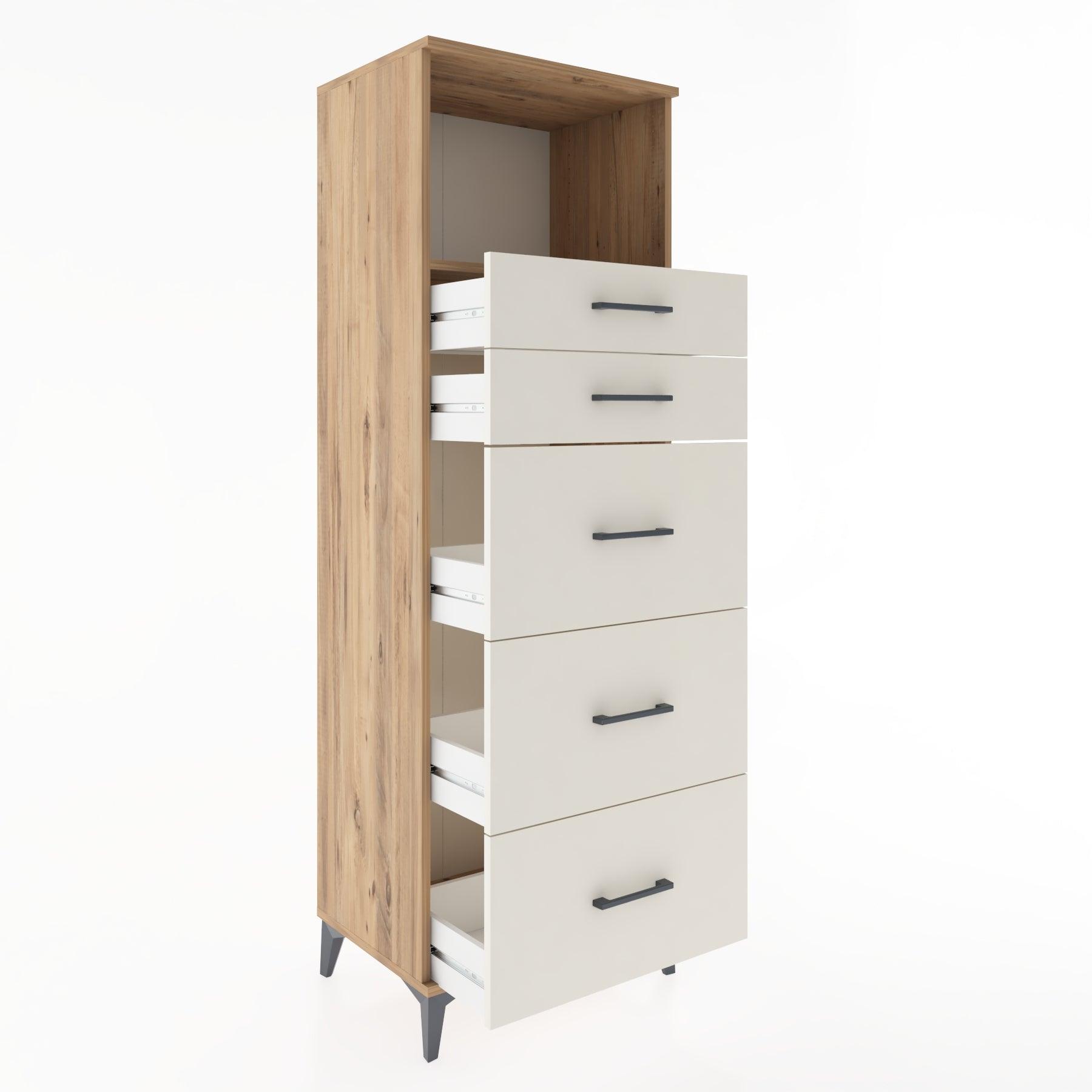 Woodntry Modüler Dolap Çam 60x44x170 cm Çekmeceli ve Raflı CR49-3