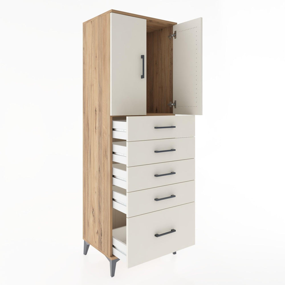 Woodntry Modüler Dolap Çam 60x44x170 cm Kapaklı ve Çekmeceli KC12-3