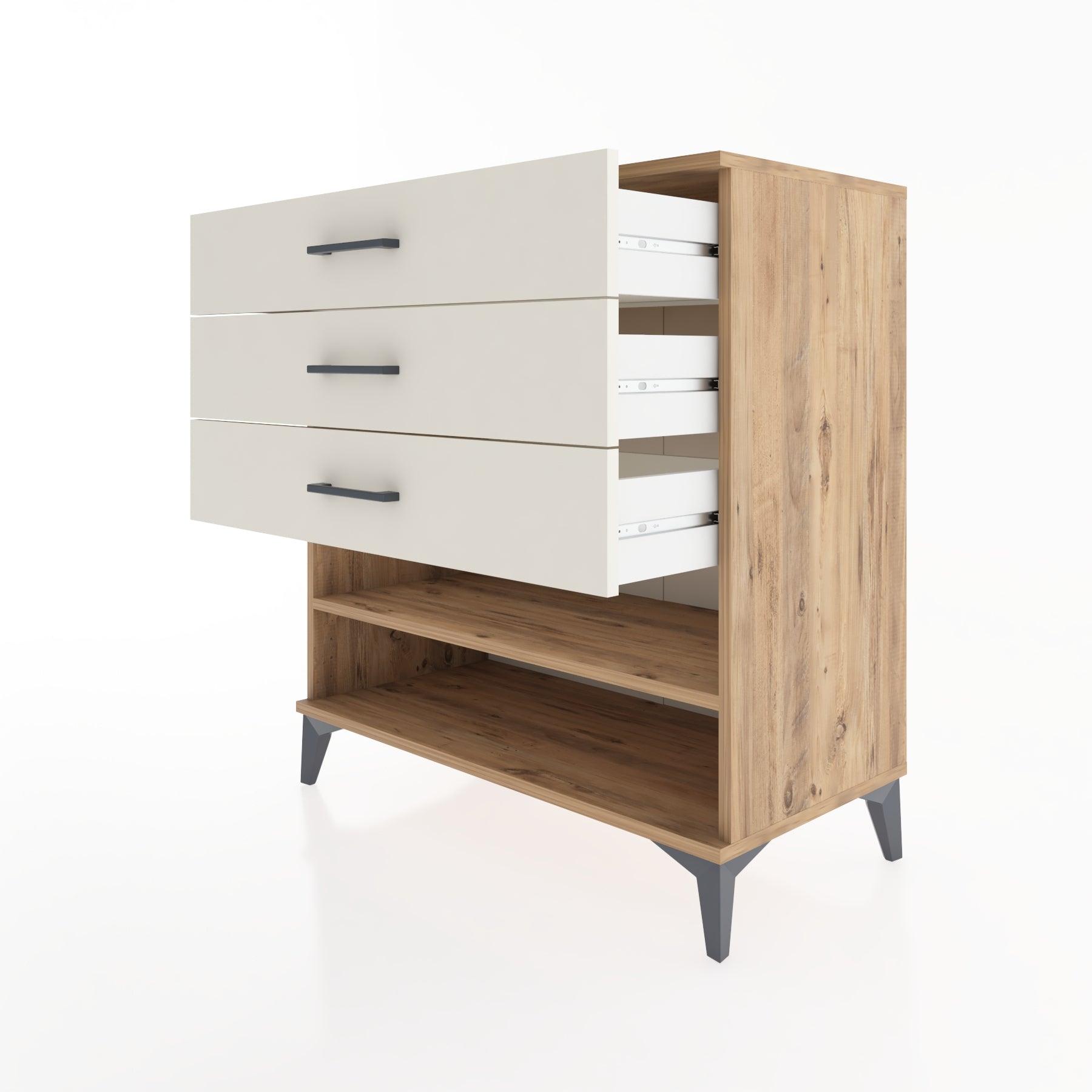 Woodntry Modüler Şifonyer Çam 88x44x84 cm Çekmeceli ve Raflı CR12-3