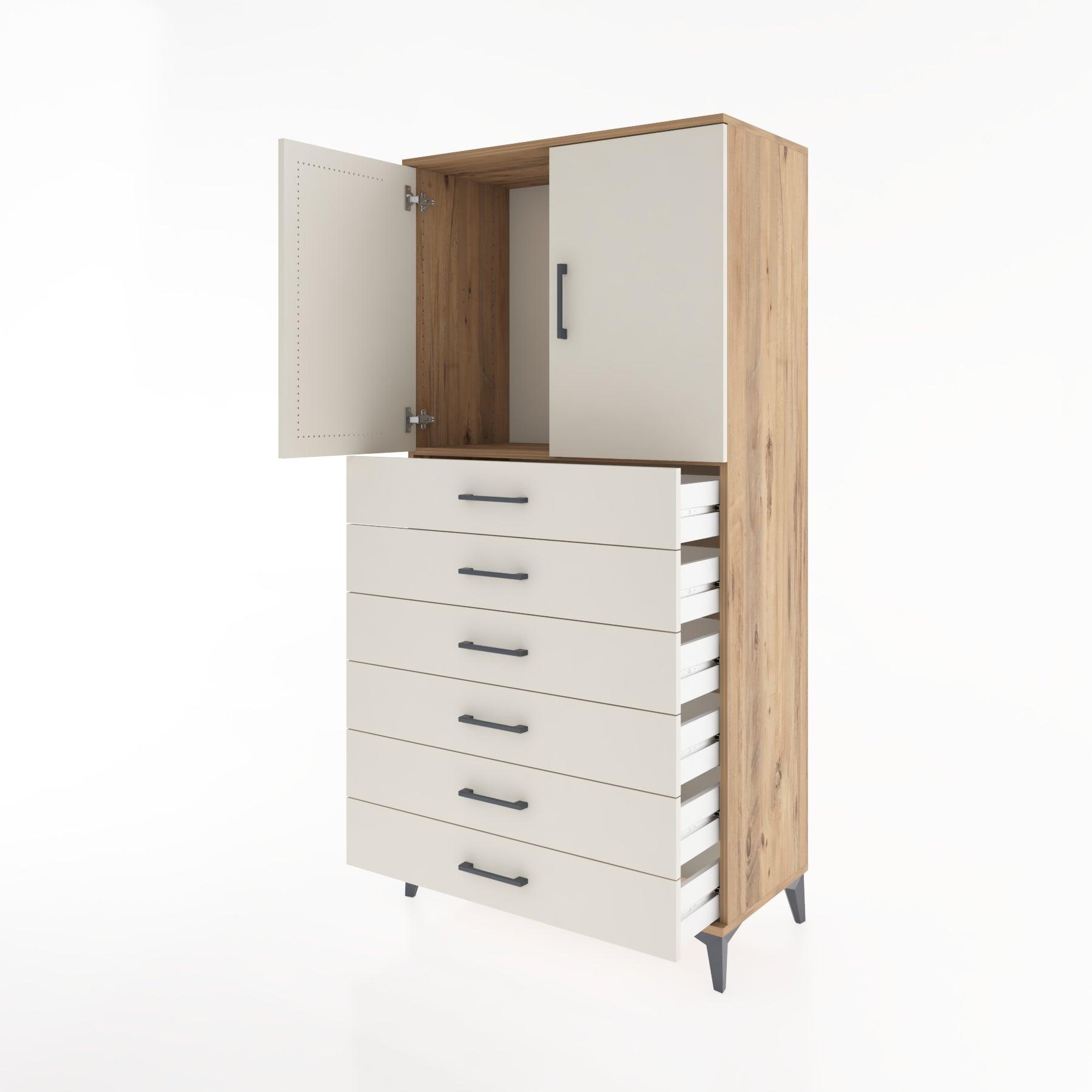 Woodntry Modular Cabinet Pine 88x44x170 cm with Doors and Drawers KC3-3