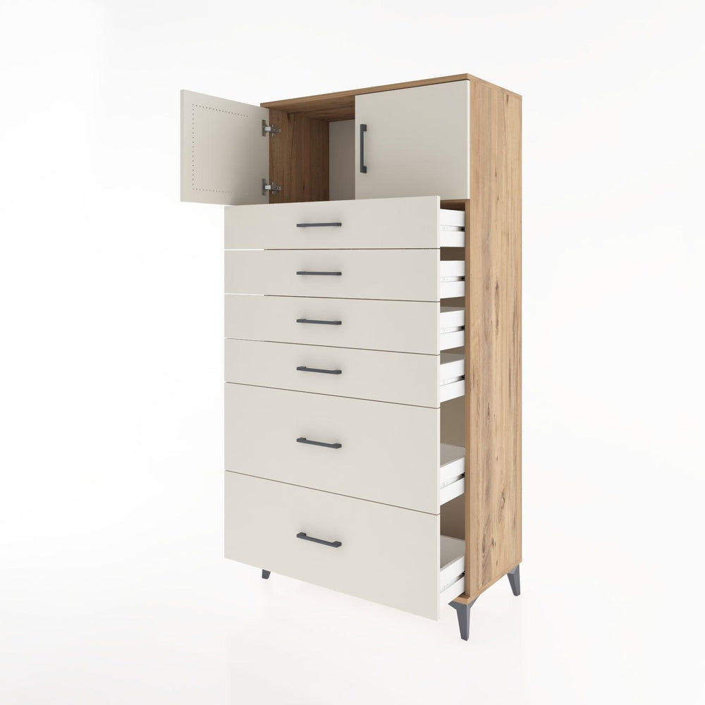 Woodntry Modüler Dolap Çam 88x44x170 cm Kapaklı ve Çekmeceli KC17-3