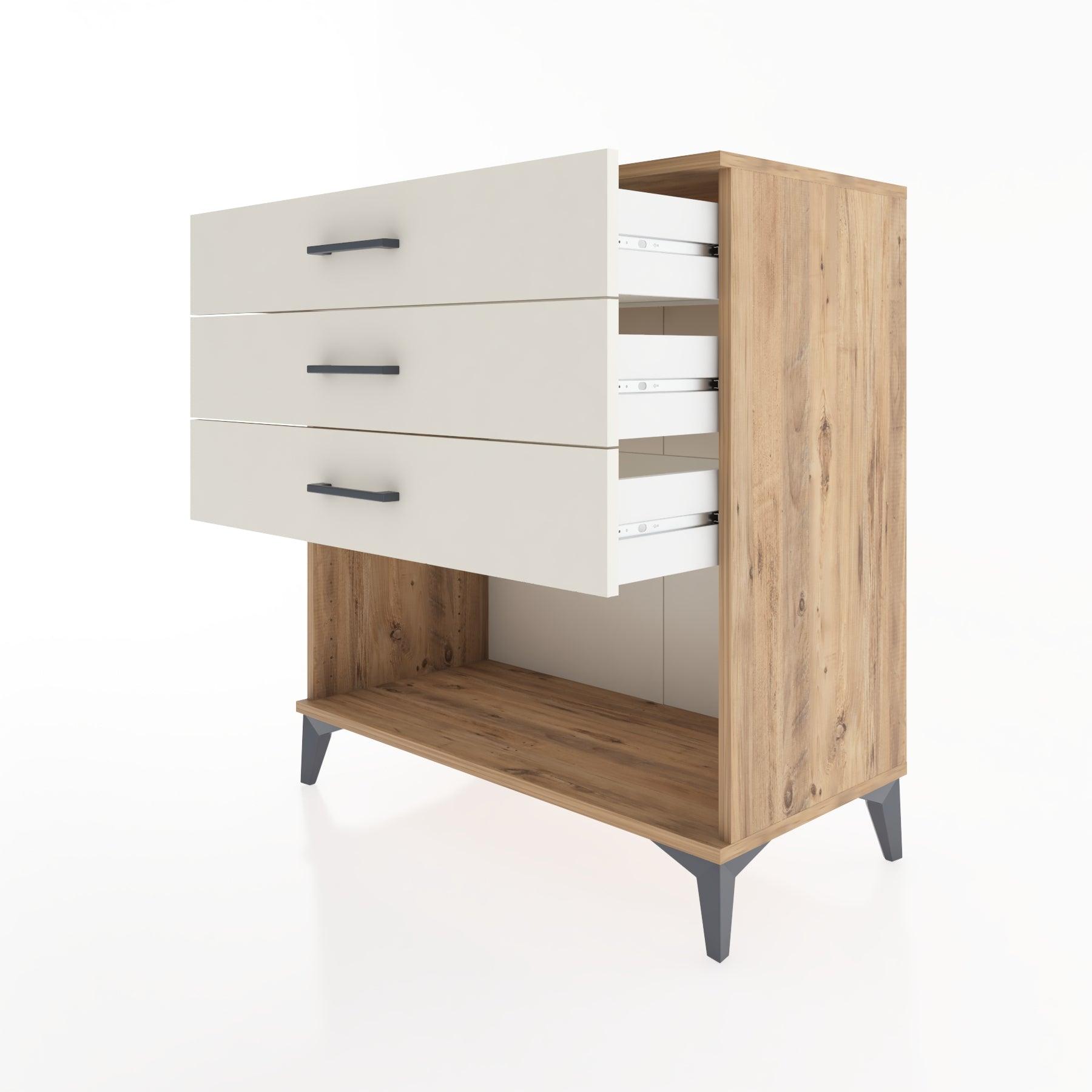 Woodntry Modüler Şifonyer Çam 88x44x84 cm Çekmeceli ve Raflı CR11-3