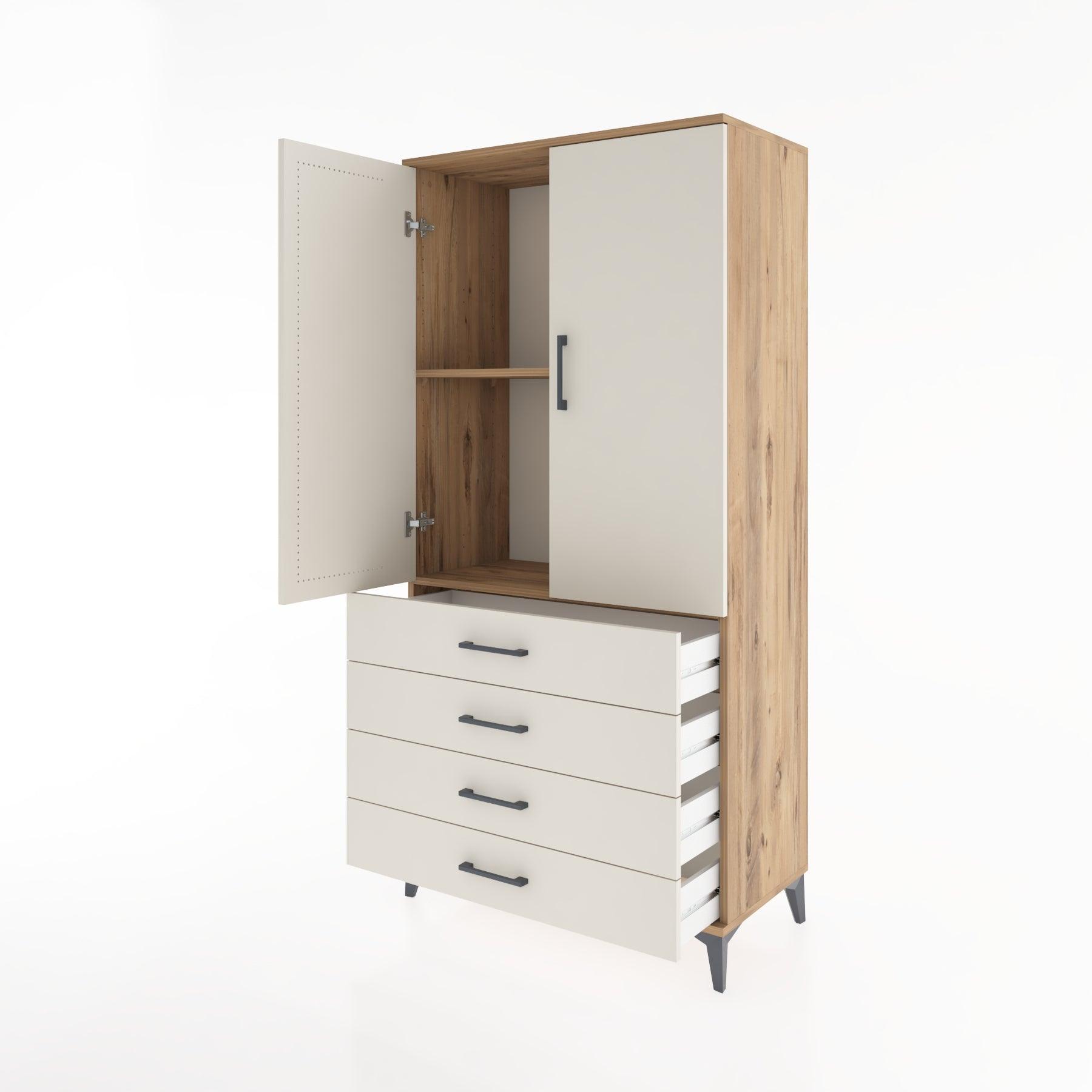 Woodntry Modüler Dolap Çam 88x44x170 cm Kapaklı ve Çekmeceli KC5-3