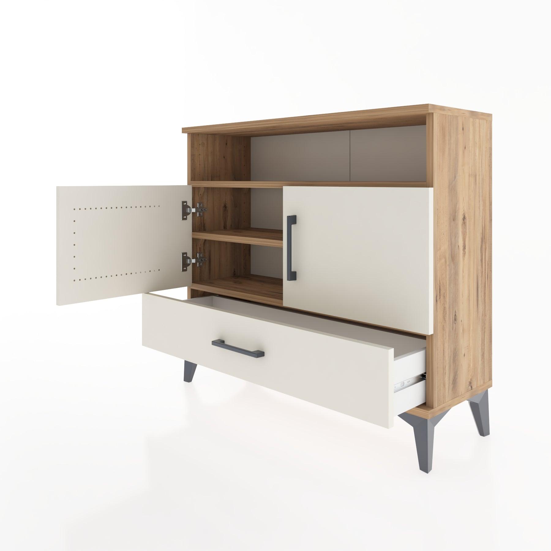Woodntry Modüler Şifonyer Raf Kapak Çekmeceli 88x30x68 cm Çam - Woodntry