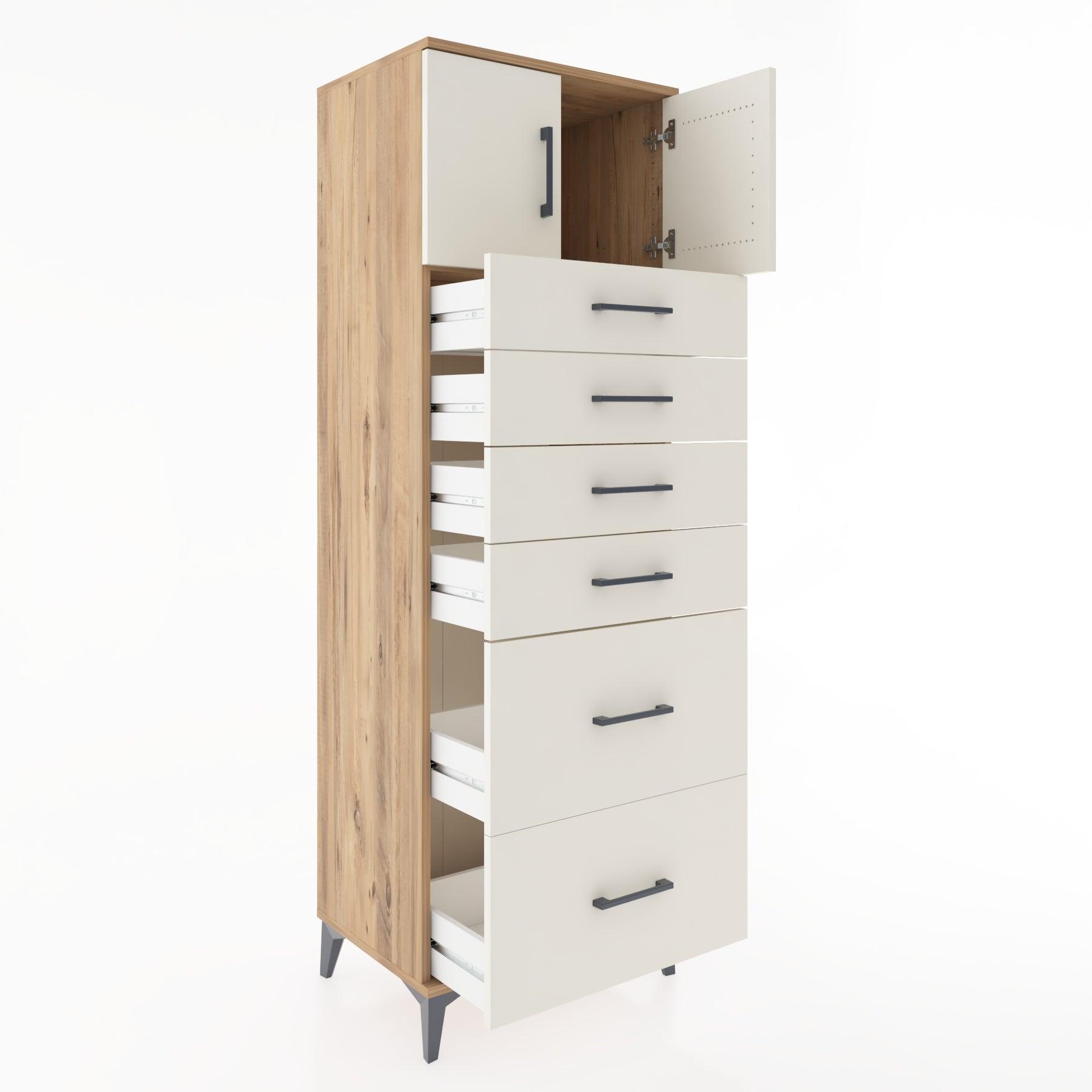 Woodntry Modüler Dolap Çam 60x44x170 cm Kapaklı ve Çekmeceli KC17-3