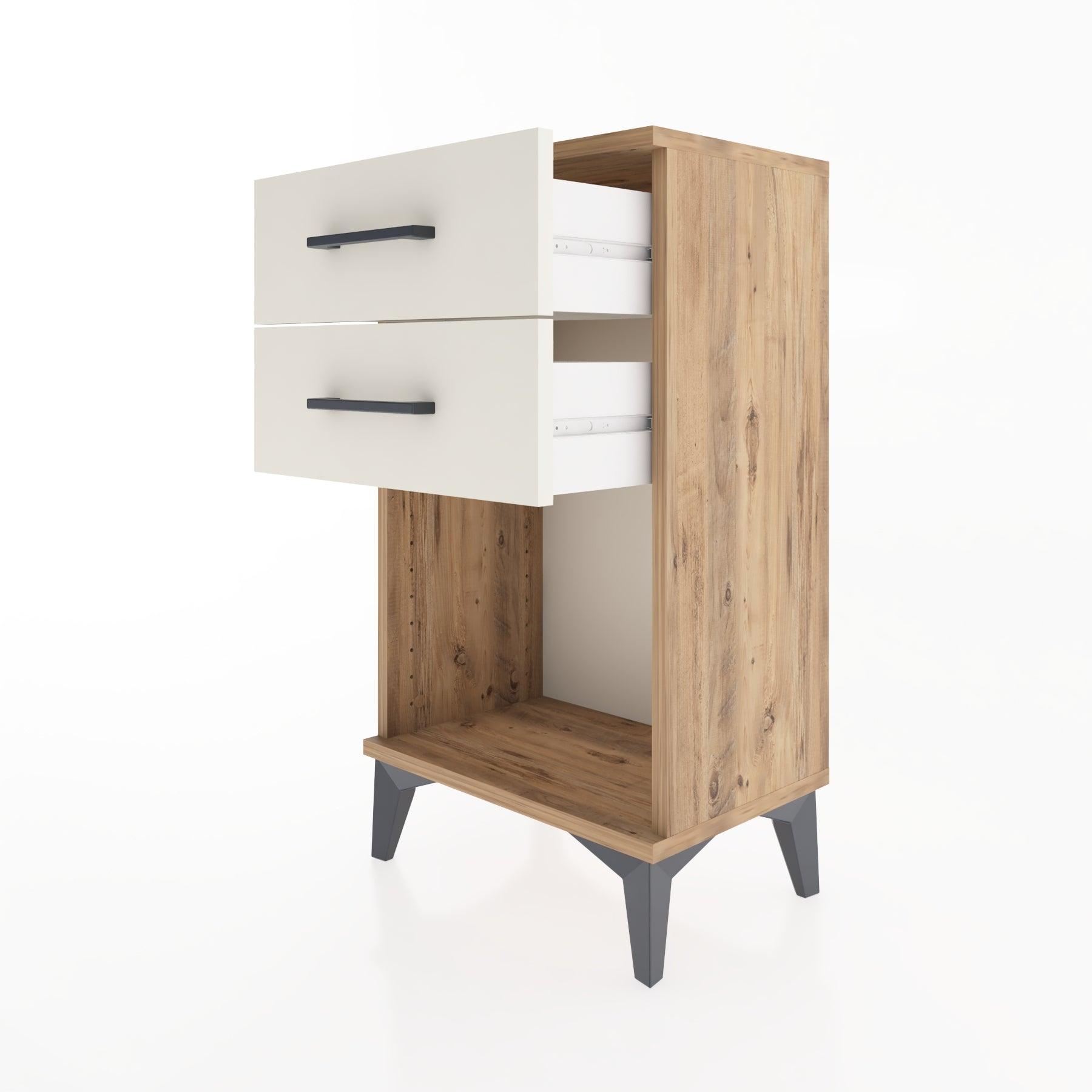 Woodntry Modüler Komodin 2 Çekmece ve Raflı V1 44x30x68 cm Çam - Woodntry