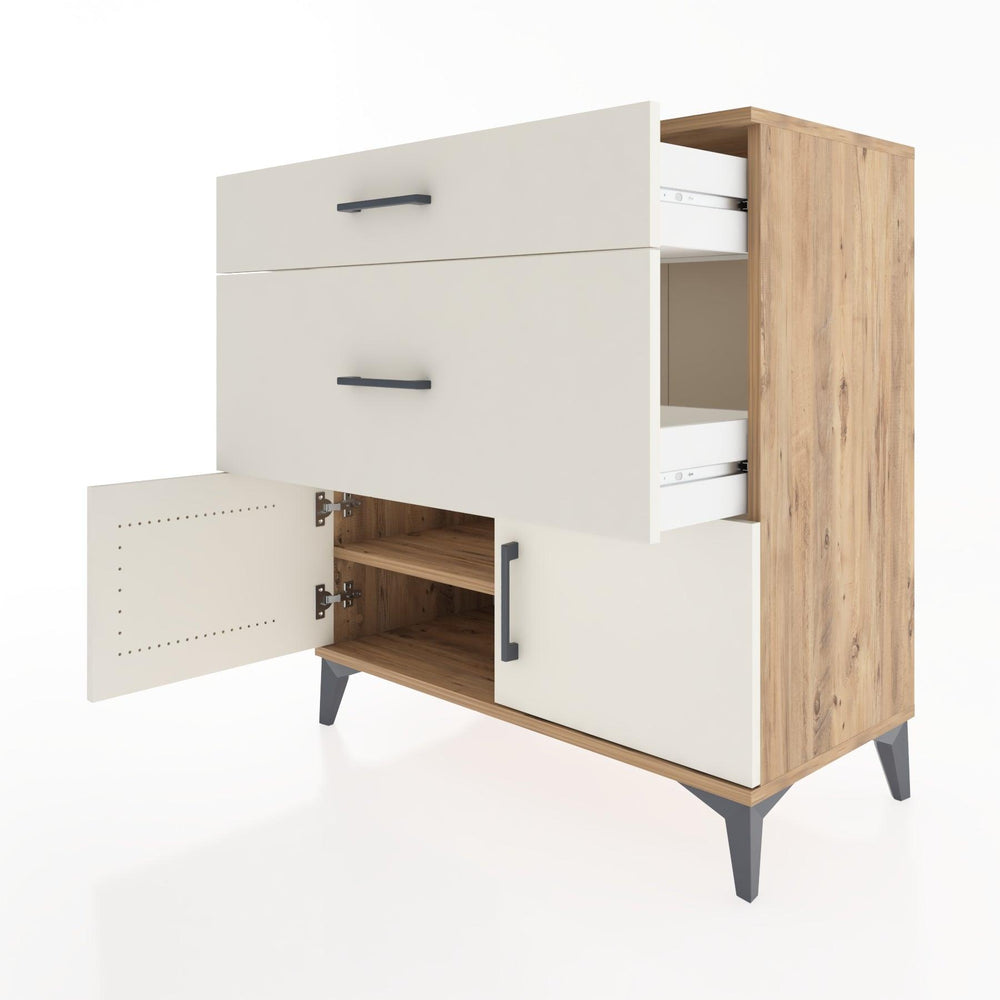 Woodntry Modüler Şifonyer Çam 88x44x84 cm Kapaklı ve Çekmeceli KC115-3