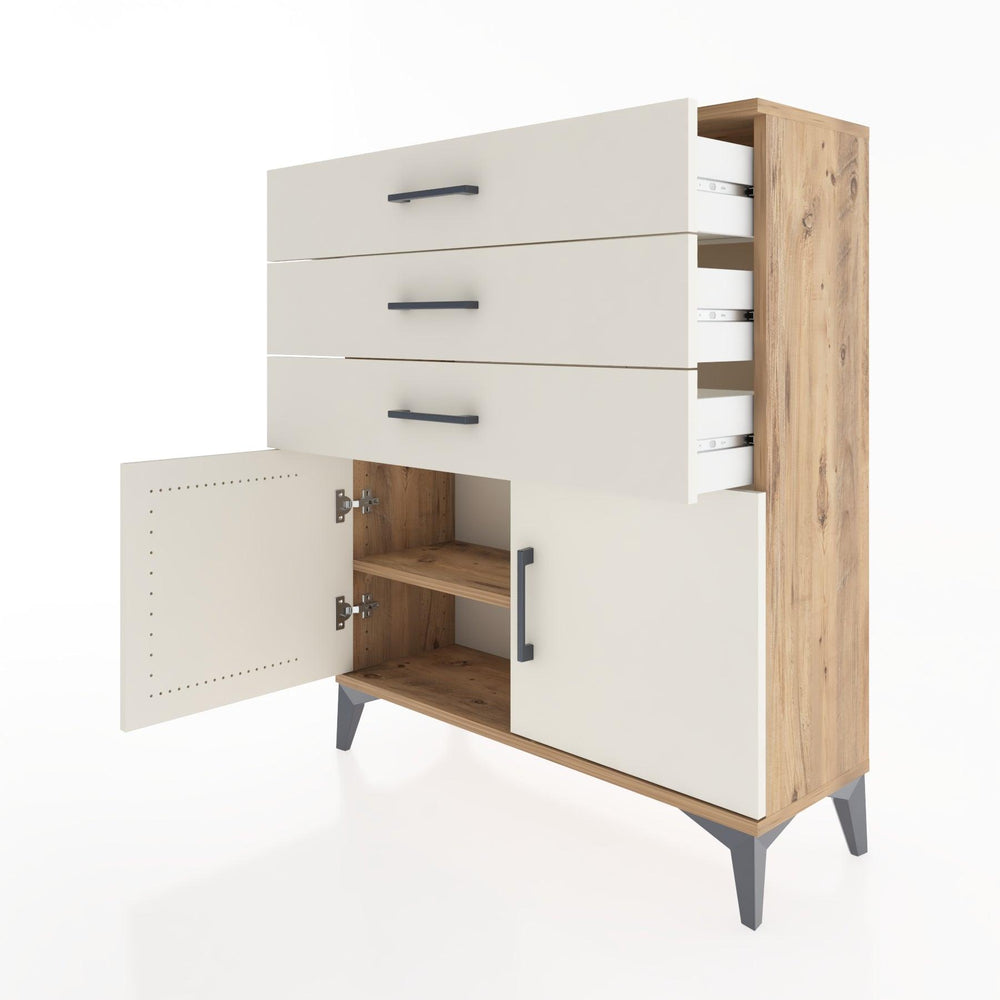 Woodntry Modüler Şifonyer Çam 88x30x94 cm Kapaklı ve Çekmeceli KC8-3