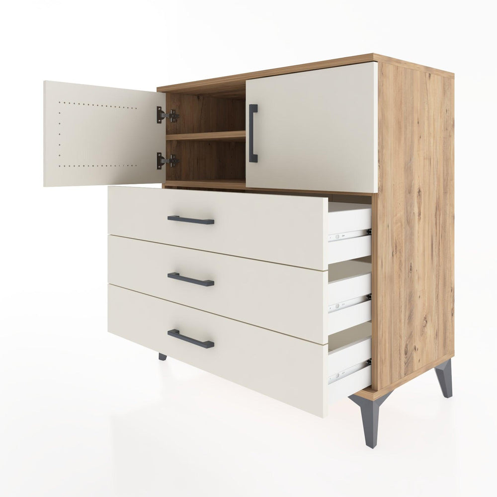 Woodntry Modüler Şifonyer Çam 88x44x84 cm Kapaklı ve Çekmeceli KC97-3