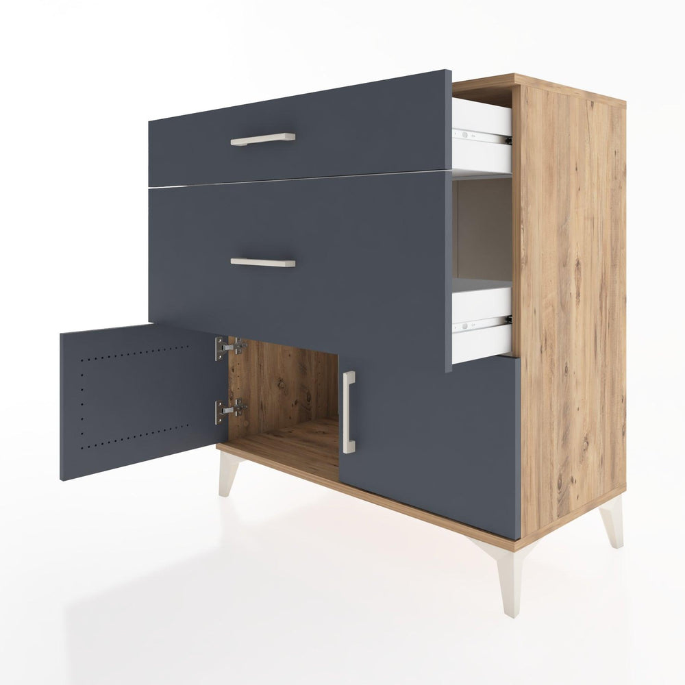 Woodntry Modüler Şifonyer Çam 88x44x84 cm Kapaklı ve Çekmeceli KC116-3