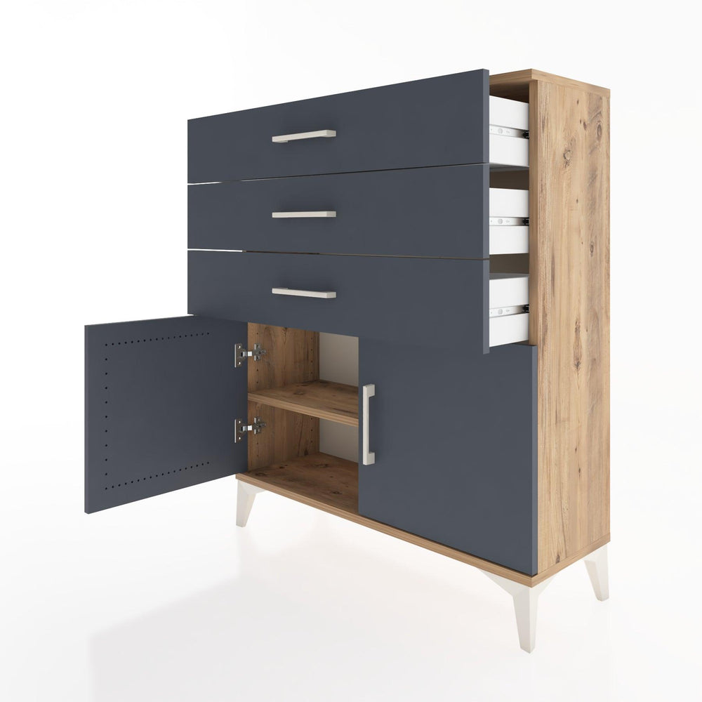 Woodntry Modüler Şifonyer Çam 88x30x94 cm Kapaklı ve Çekmeceli KC8-3