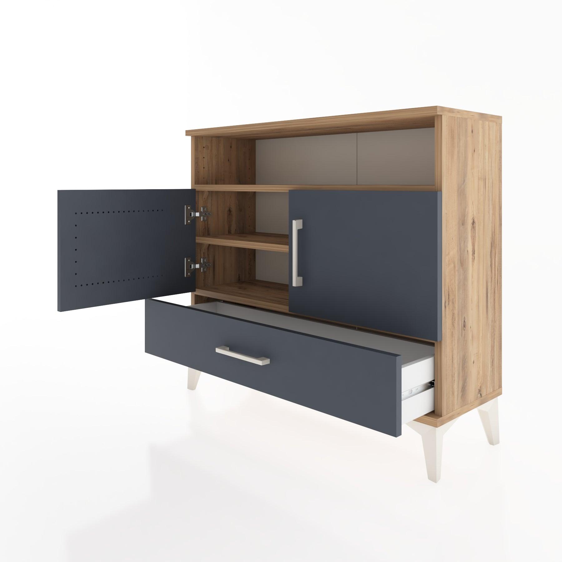 Woodntry Modüler Şifonyer Raf Kapak Çekmeceli 88x30x68 cm Çam - Woodntry