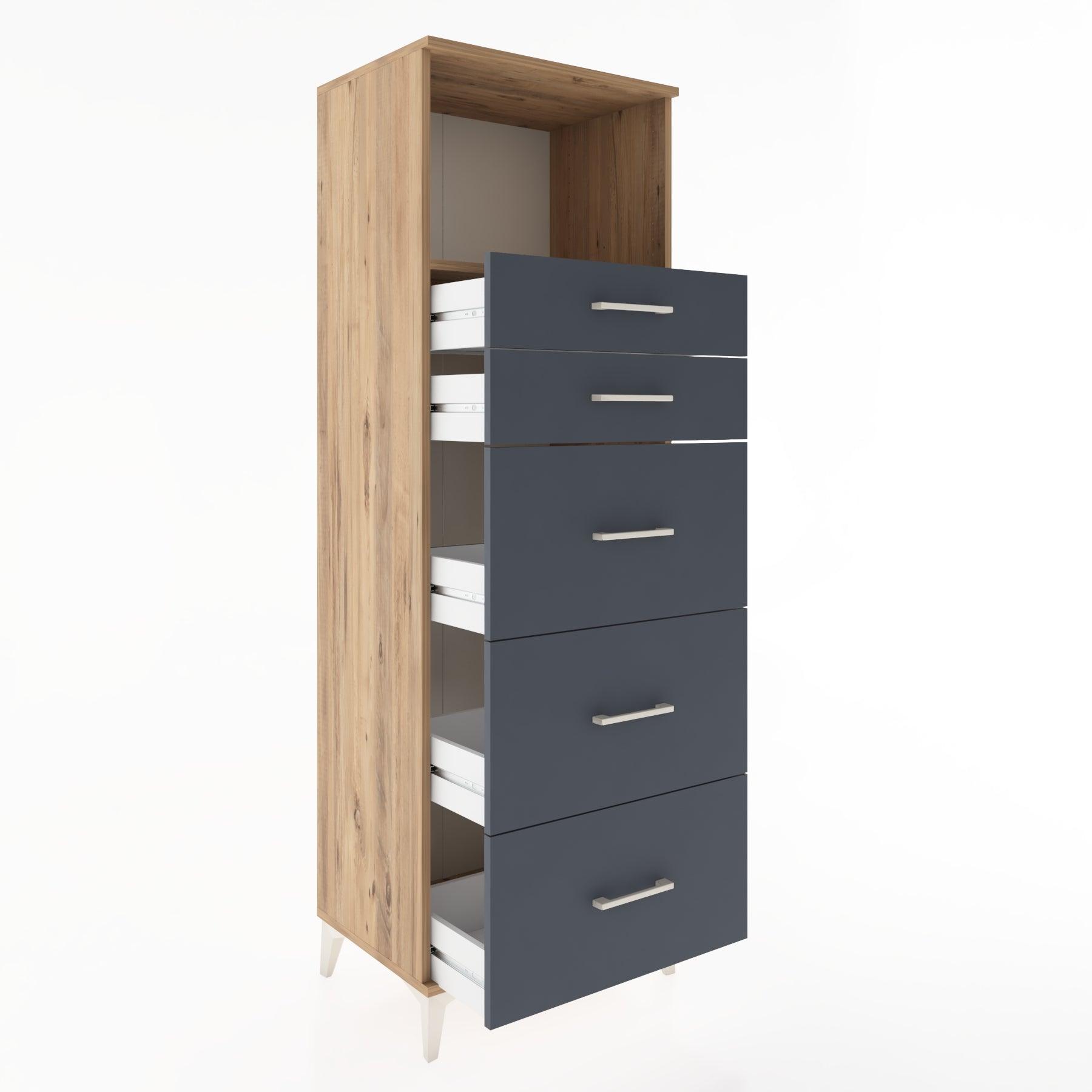 Woodntry Modüler Dolap Çam 60x44x170 cm Çekmeceli ve Raflı CR49-3