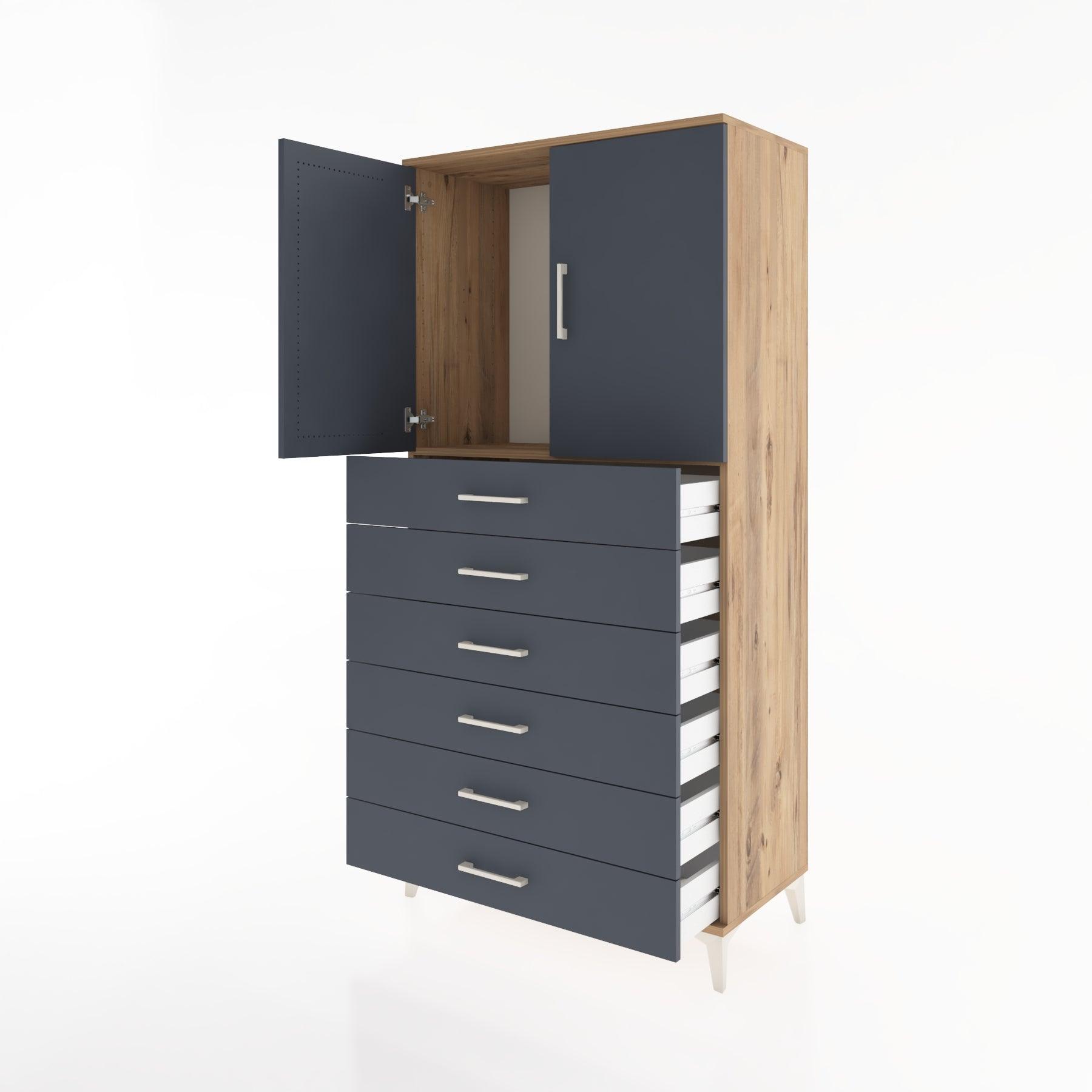 Woodntry Modular Cabinet Pine 88x44x170 cm with Doors and Drawers KC3-3