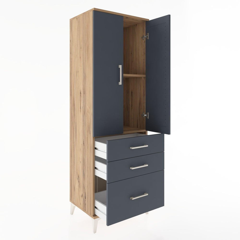 Woodntry Modüler Dolap Çam 60x44x170 cm Kapaklı ve Çekmeceli KC14-3