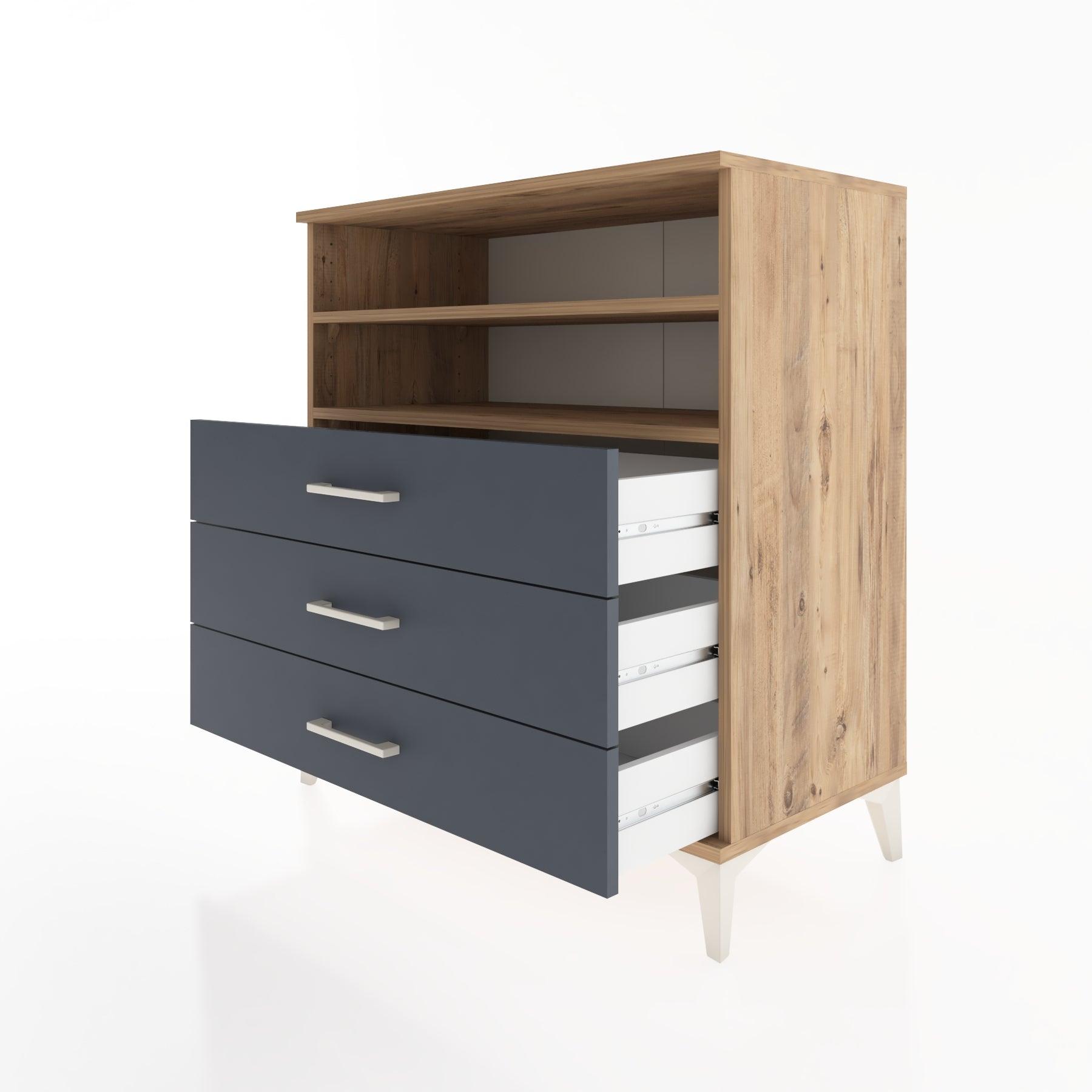 Woodntry Modüler Şifonyer Çam 88x44x84 cm Çekmeceli ve Raflı CR17-3