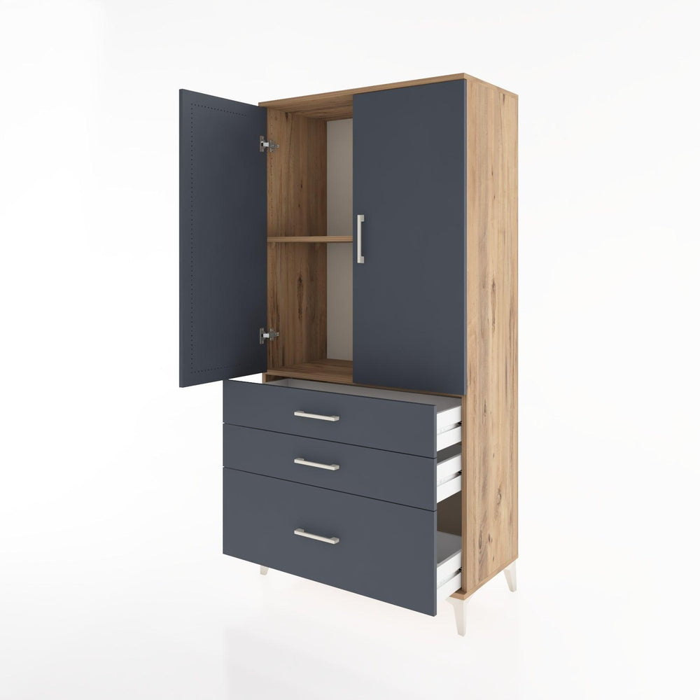 Woodntry Modüler Dolap Çam 88x44x170 cm Kapaklı ve Çekmeceli KC14-3