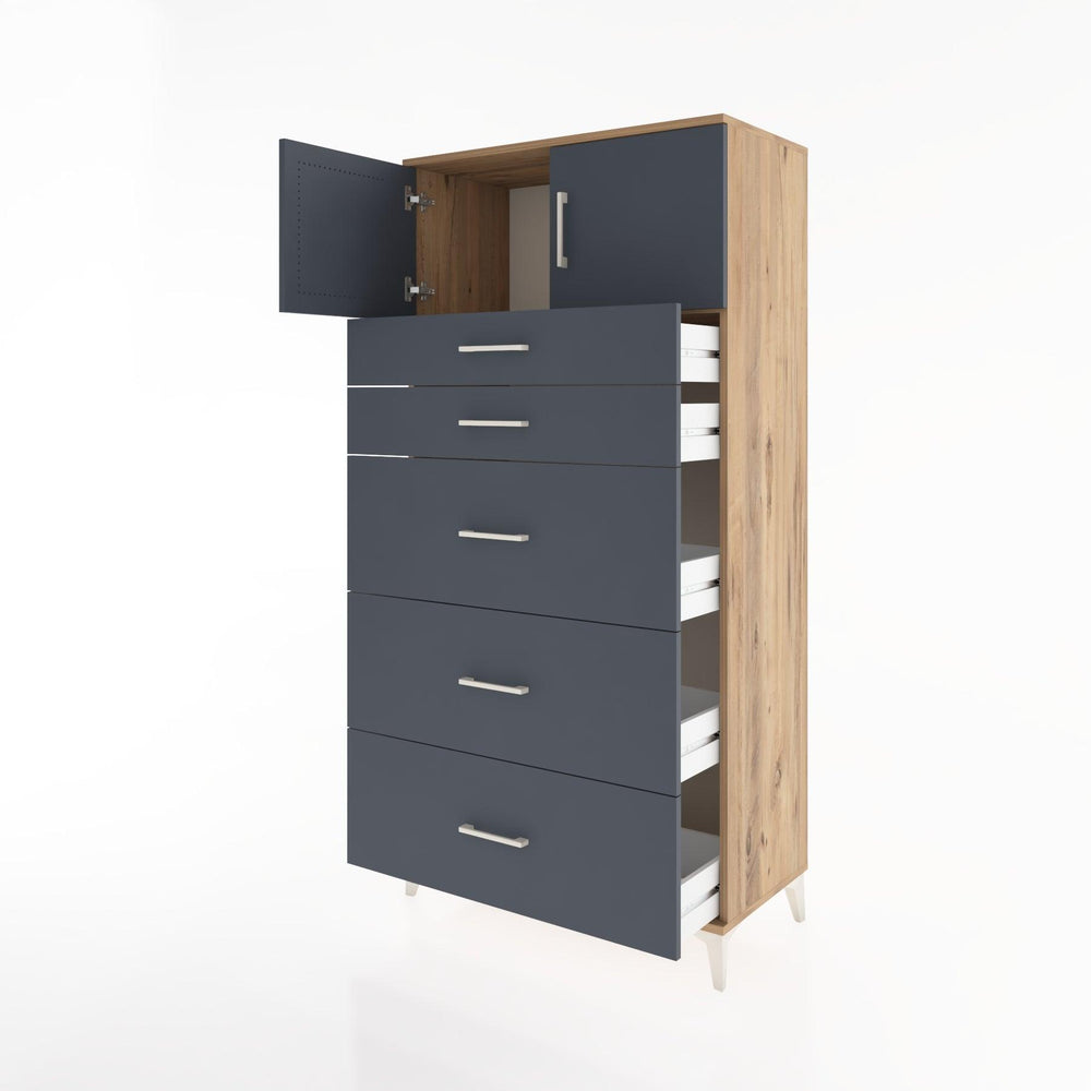 Woodntry Modüler Dolap Çam 88x44x170 cm Kapaklı ve Çekmeceli KC22-3