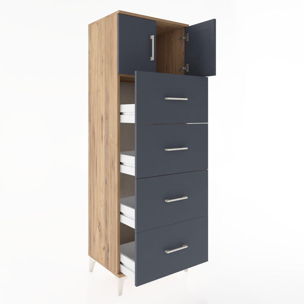 Woodntry Modüler Dolap Çam 60x44x170 cm Kapaklı ve Çekmeceli KC25-3