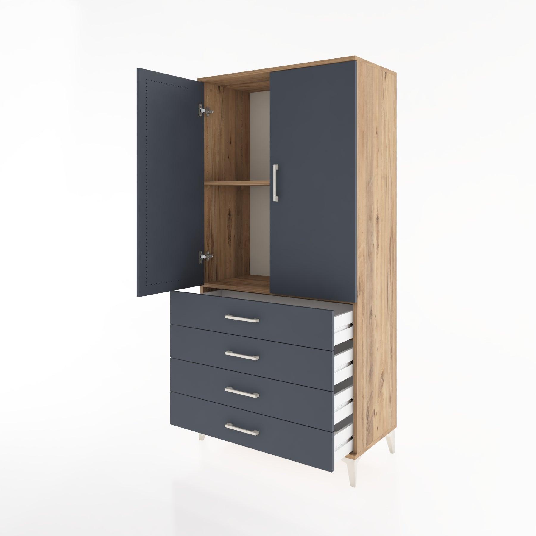 Woodntry Modüler Dolap Çam 88x44x170 cm Kapaklı ve Çekmeceli KC5-3