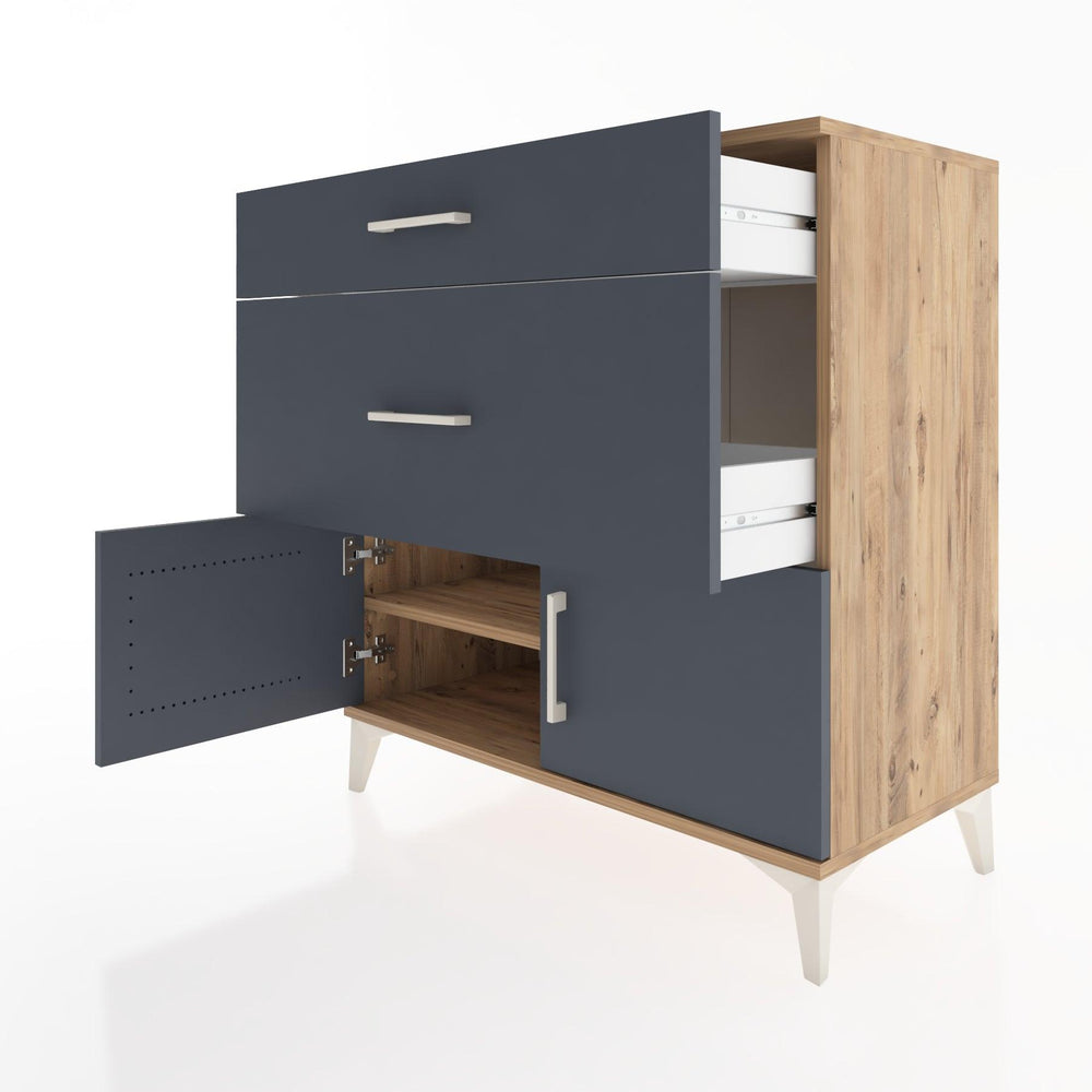 Woodntry Modüler Şifonyer Çam 88x44x84 cm Kapaklı ve Çekmeceli KC115-3