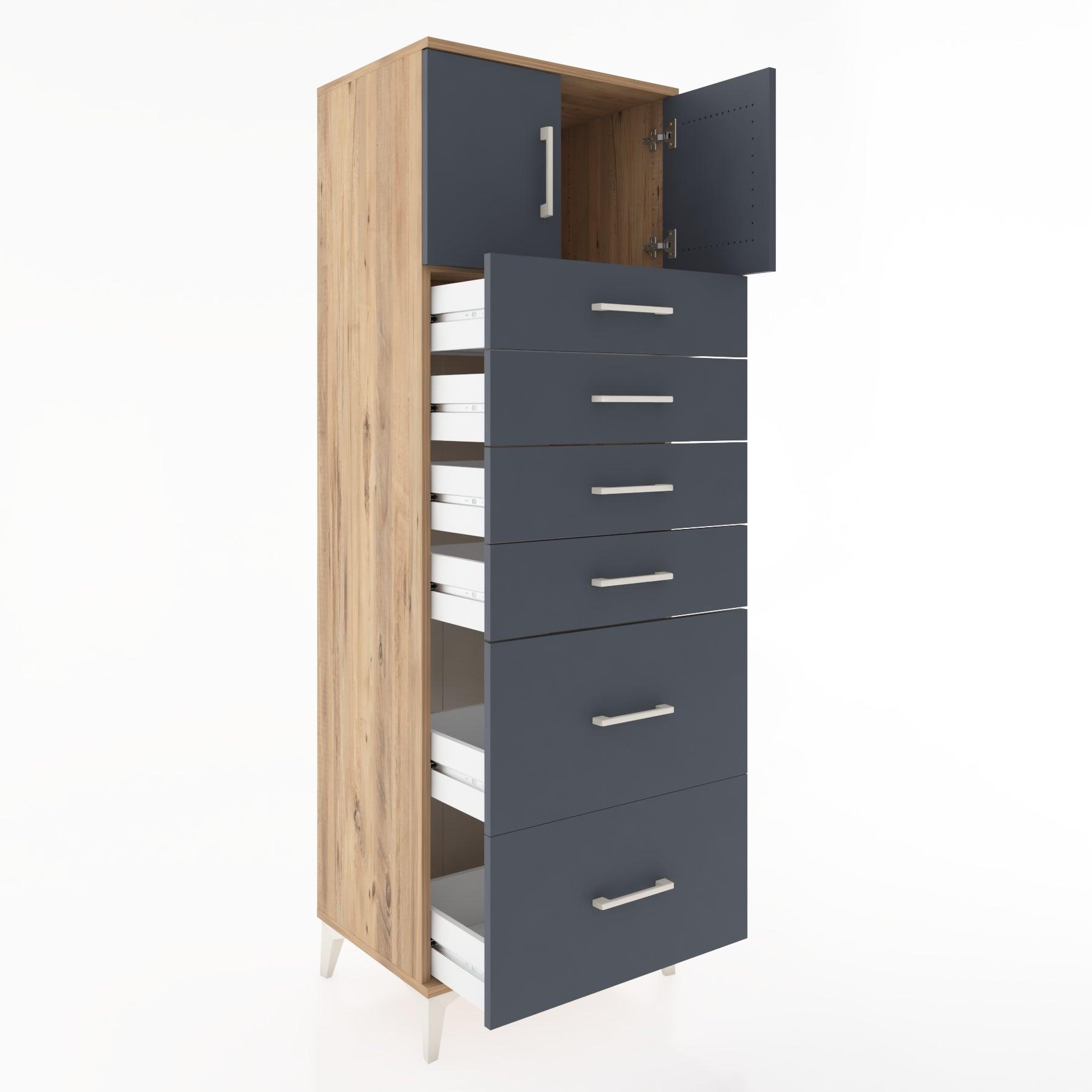 Woodntry Modüler Dolap Çam 60x44x170 cm Kapaklı ve Çekmeceli KC17-3