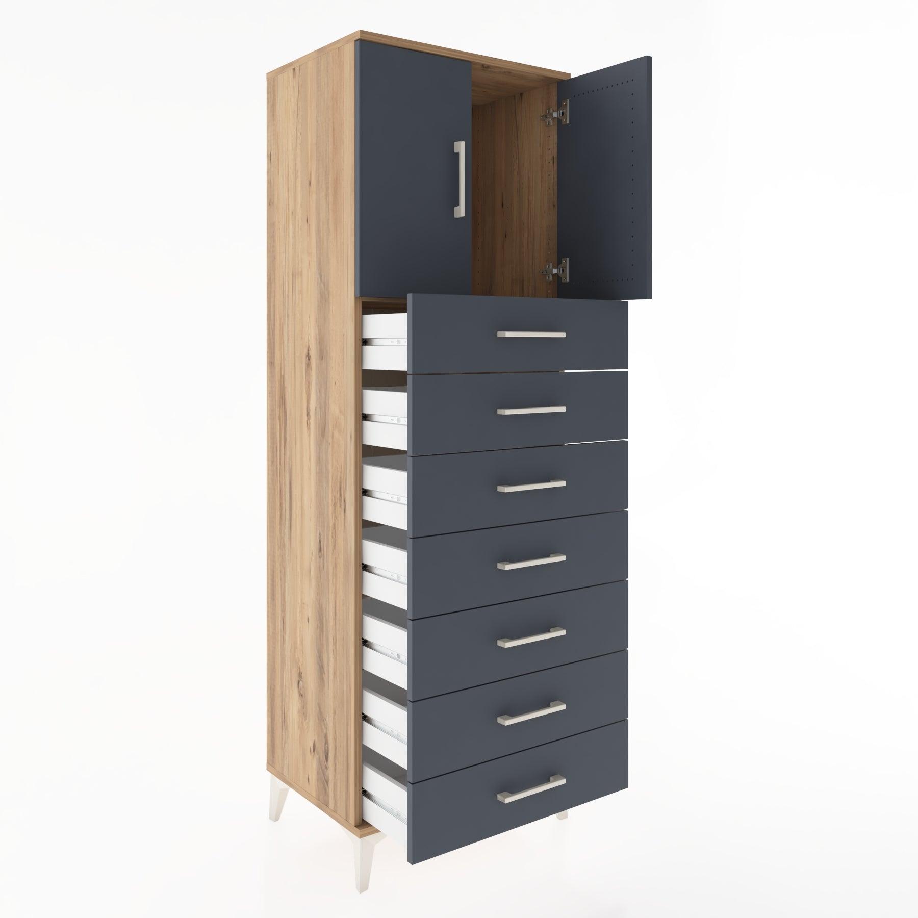 Woodntry Modüler Dolap Çam 60x44x170 cm Kapaklı ve Çekmeceli KC2-3