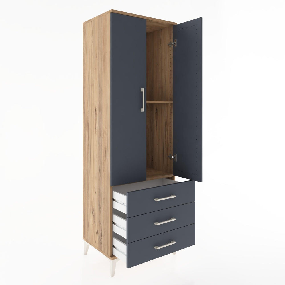 Woodntry Modüler Dolap Çam 60x44x170 cm Kapaklı ve Çekmeceli KC6-3