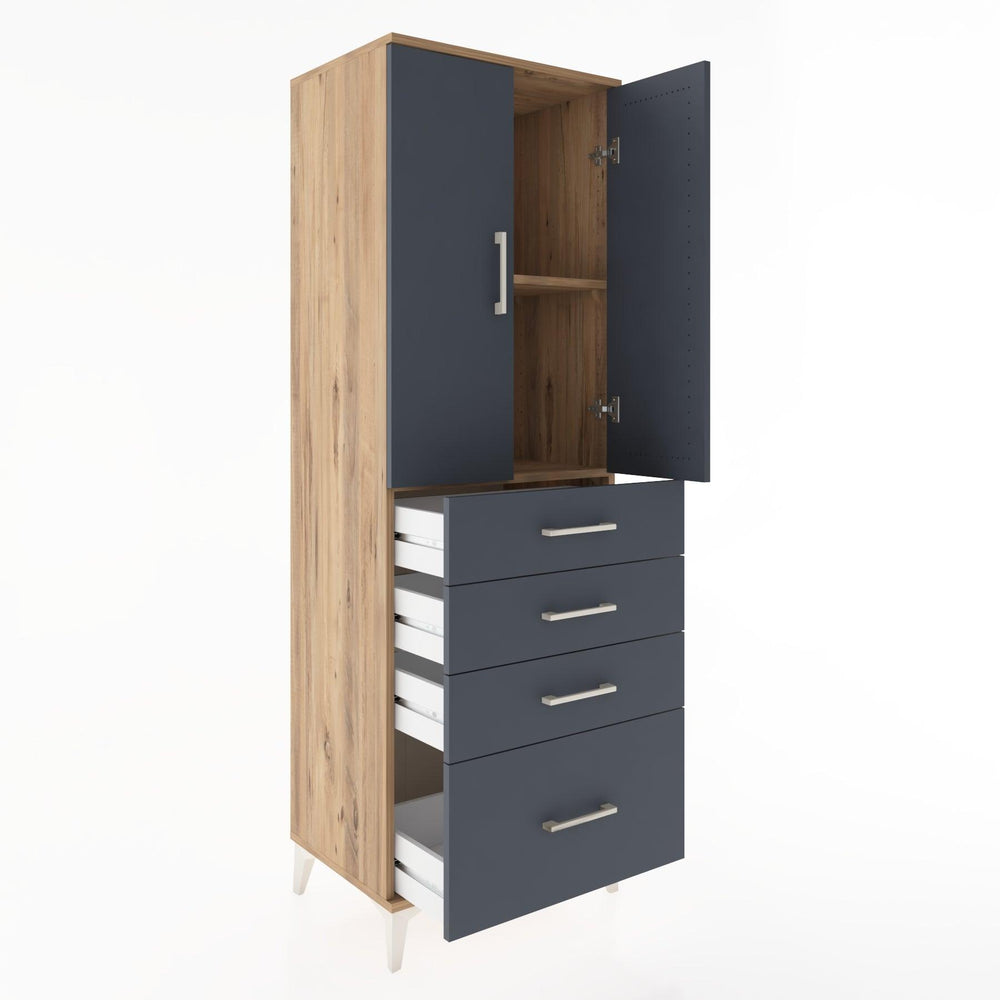 Woodntry Modüler Dolap Çam 60x44x170 cm Kapaklı ve Çekmeceli KC13-3