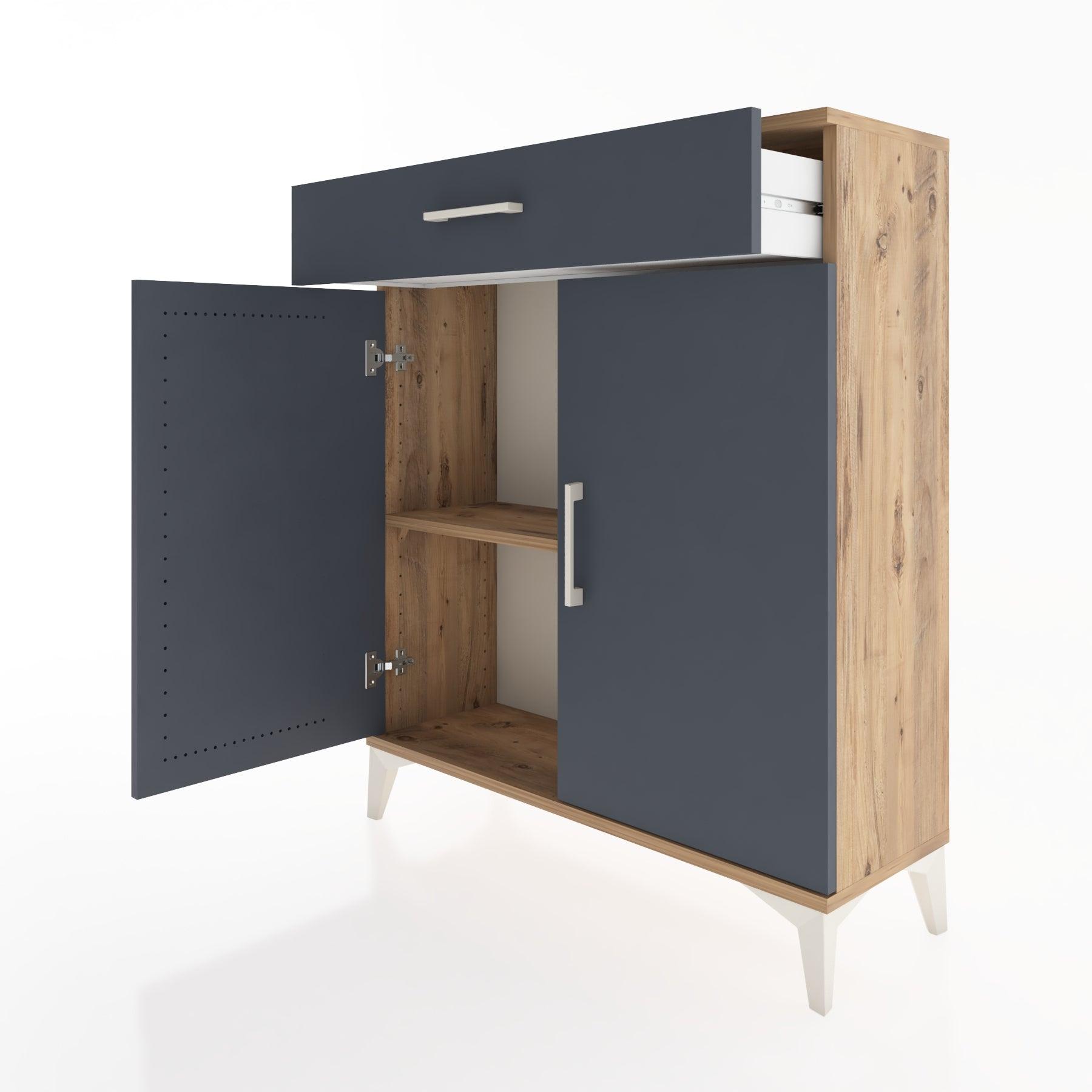 Woodntry Modüler Şifonyer Çam 88x30x94 cm Kapaklı ve Çekmeceli KC1-3