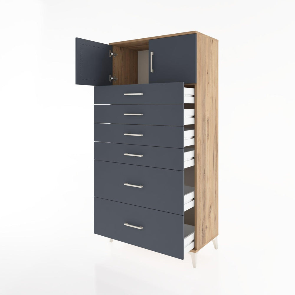 Woodntry Modüler Dolap Çam 88x44x170 cm Kapaklı ve Çekmeceli KC17-3