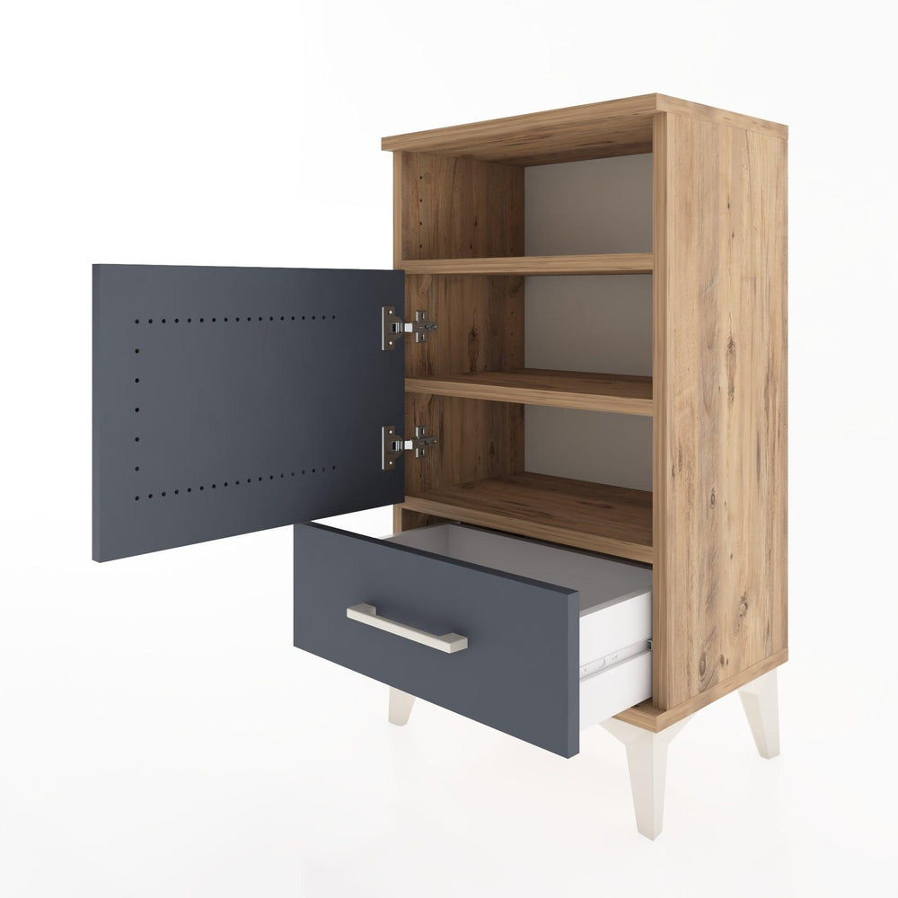Woodntry Modüler Komodin Raf Kapak Çekmeceli 44x30x68 cm Çam - Woodntry