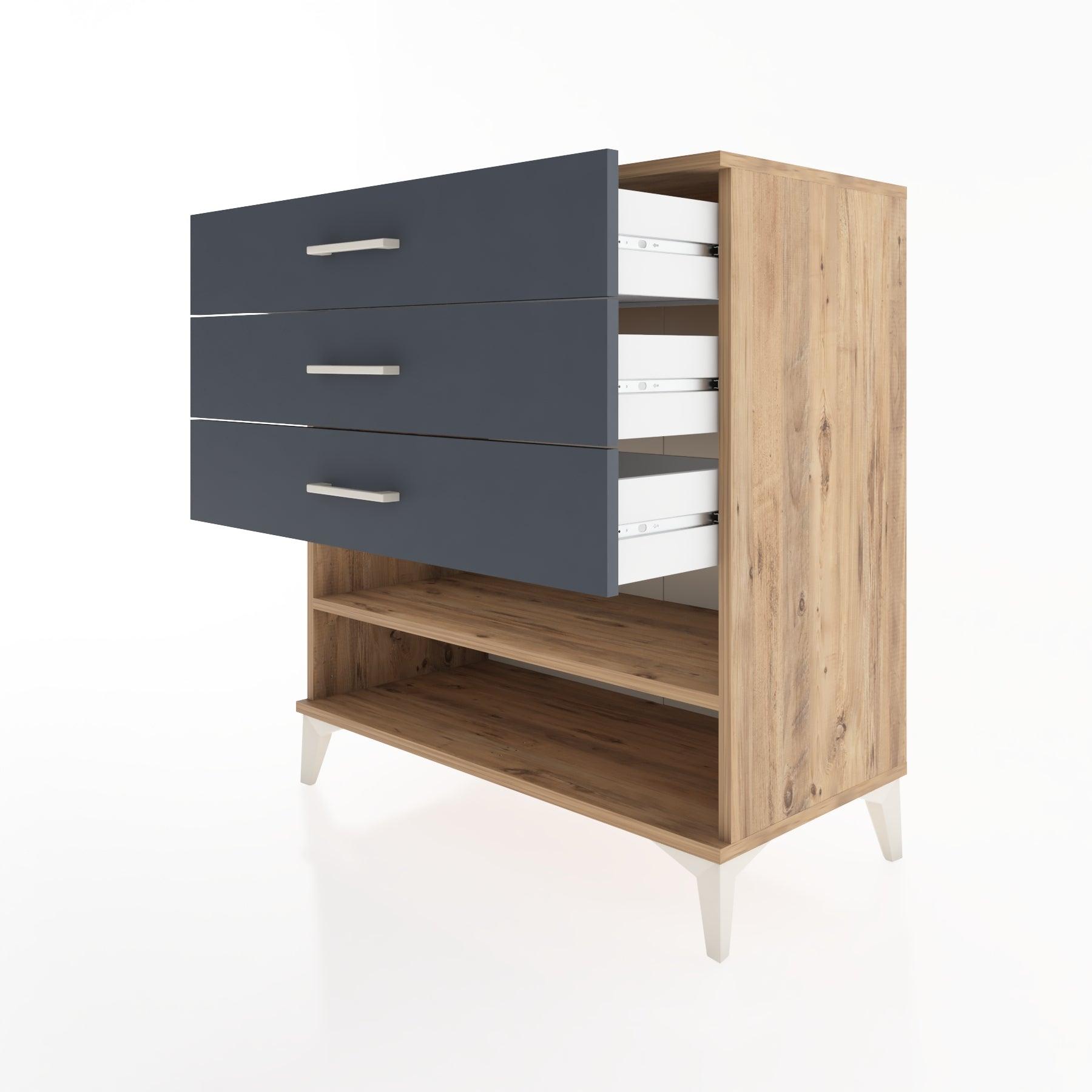 Woodntry Modüler Şifonyer Çam 88x44x84 cm Çekmeceli ve Raflı CR12-3