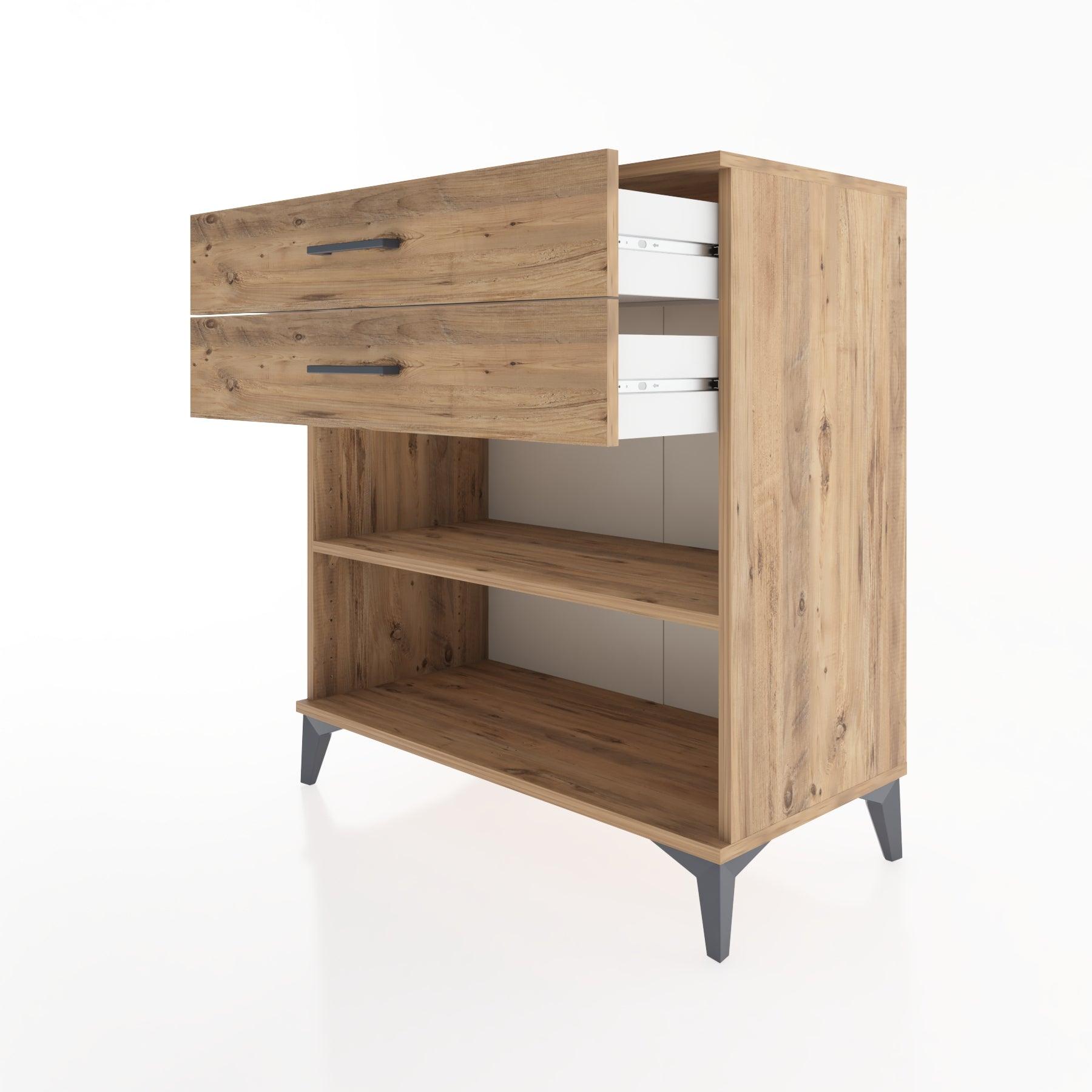 Woodntry Modüler Şifonyer Çam 88x44x84 cm Çekmeceli ve Raflı CR14-3