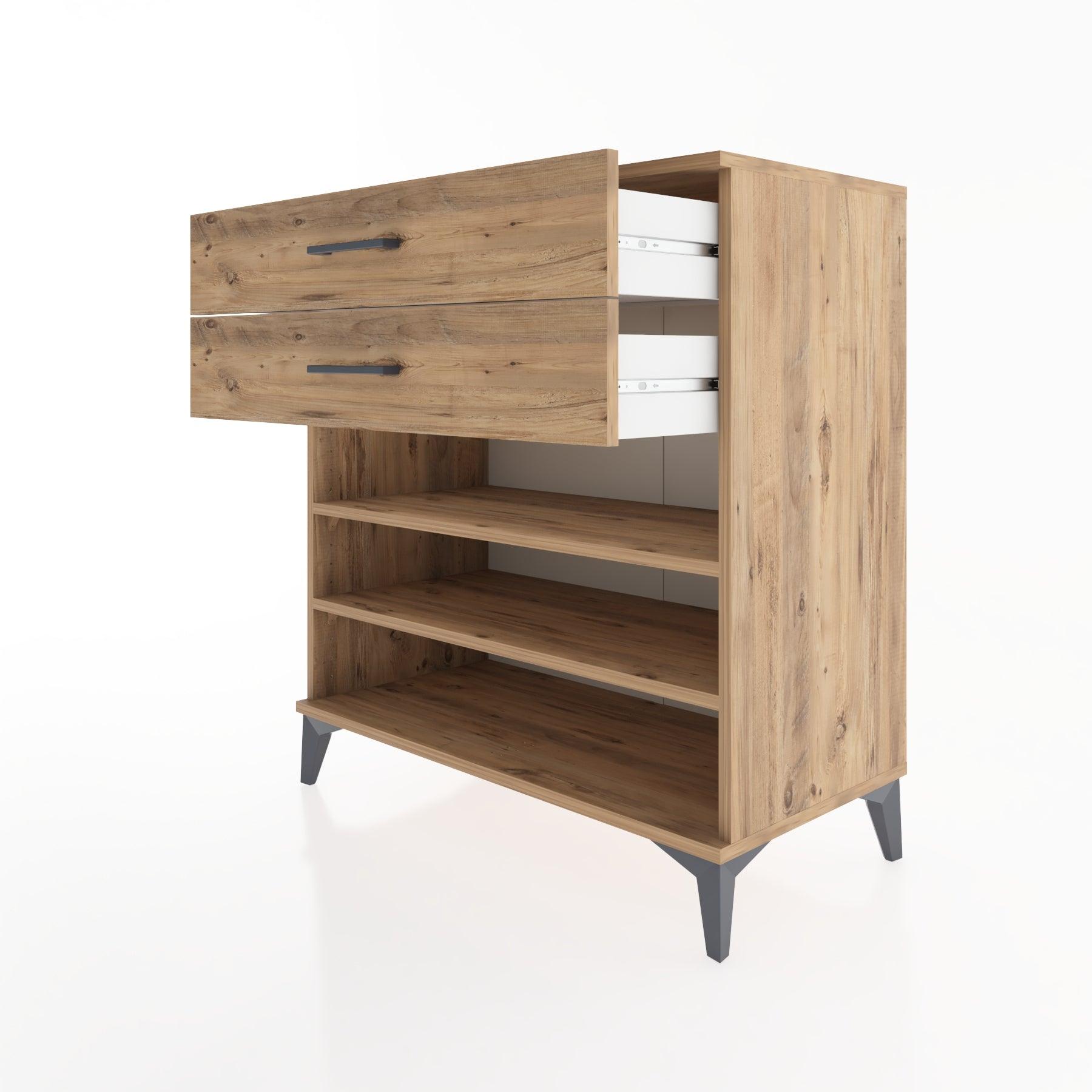 Woodntry Modüler Şifonyer Çam 88x44x84 cm Çekmeceli ve Raflı CR13-3