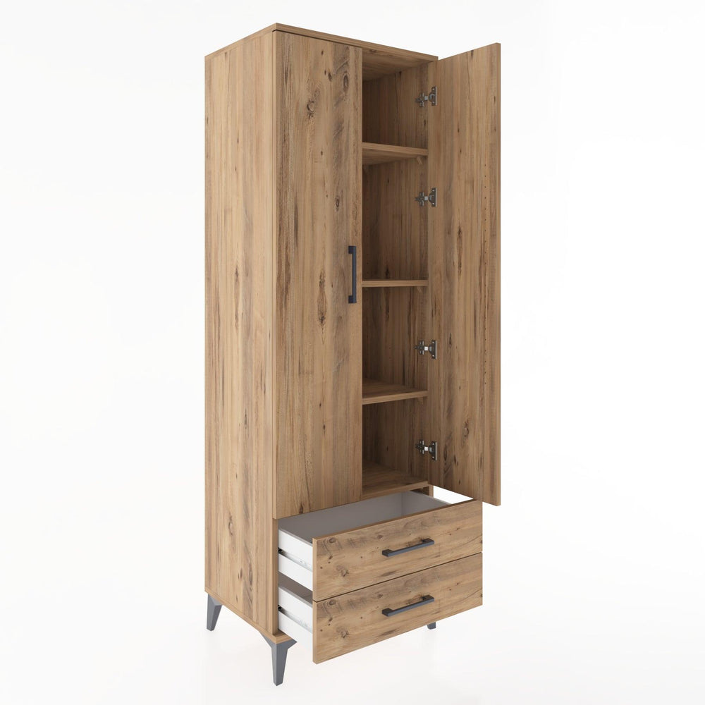 Woodntry Modüler Dolap Çam 60x44x170 cm Kapaklı ve Çekmeceli KC7-3