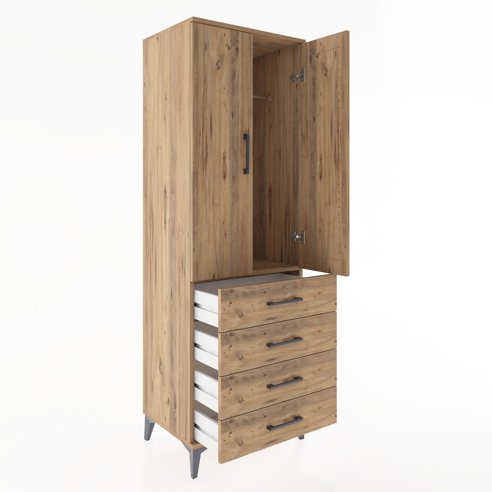 Woodntry Modüler Dolap Çam 60x44x170 cm Kapaklı ve Çekmeceli KC27-3